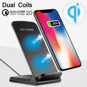 10W Dual Coils Qi Wireless Charger Fast Charging Phone Holder For Qi-enabled Devices for iPhone for Samsung Huawei