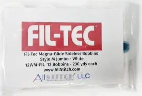 12 Bobbins - Fil-Tec Magna-Glide Machine Embroidery Bobbins Size M "Jumbo" - White