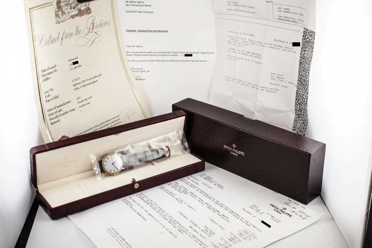 1977 Patek Philippe Calatrava 3520 Sealed from Patek Service Center with Box and Papers