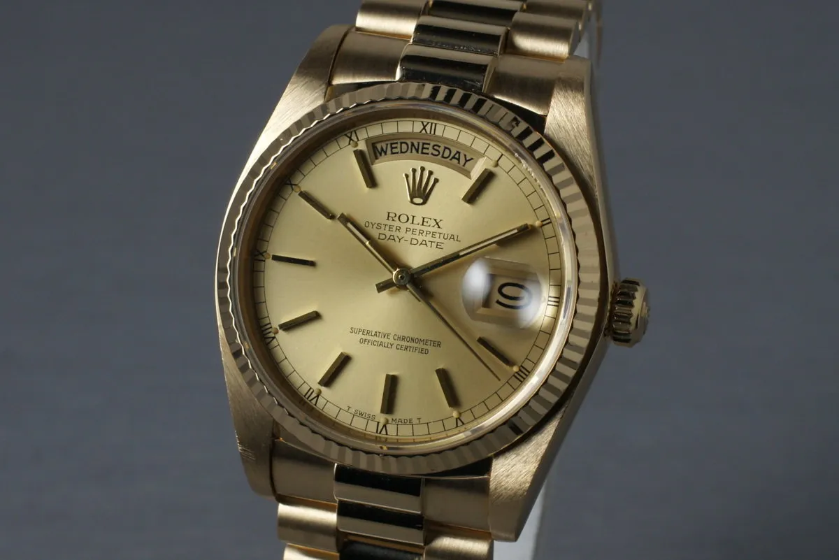 1982 Rolex YG Day Date 18038 with Box and Papers