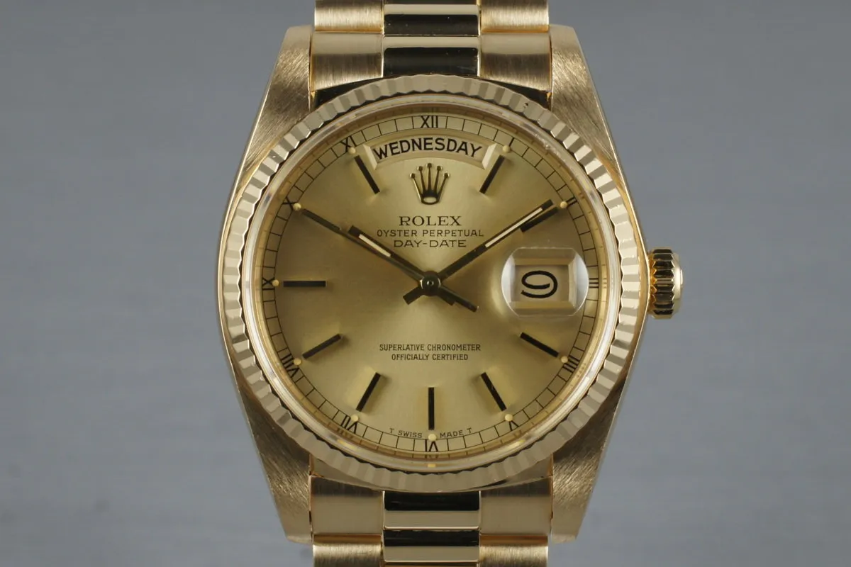 1982 Rolex YG Day Date 18038 with Box and Papers