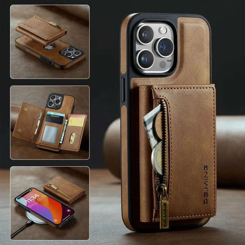 2 In 1 Detachable Magnetic Leather Wallet Phone Case WIth Card Holder For Iphone