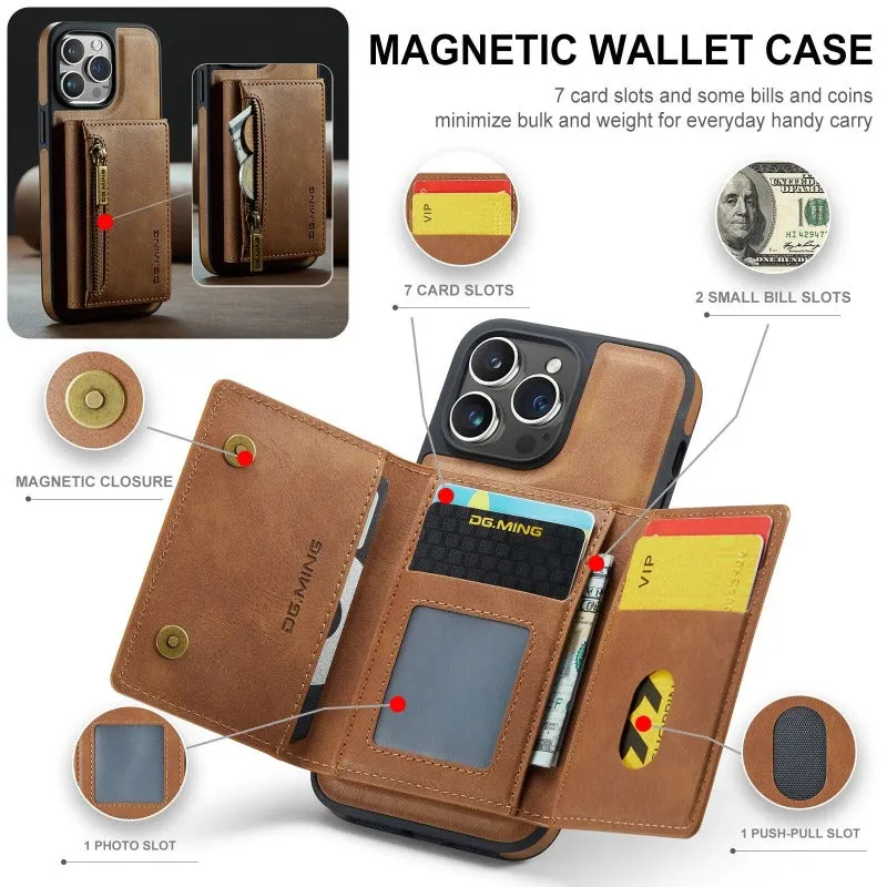 2 In 1 Detachable Magnetic Leather Wallet Phone Case WIth Card Holder For Iphone