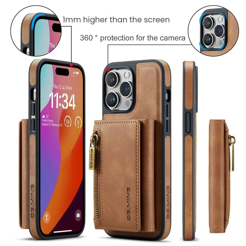 2 In 1 Detachable Magnetic Leather Wallet Phone Case WIth Card Holder For Iphone