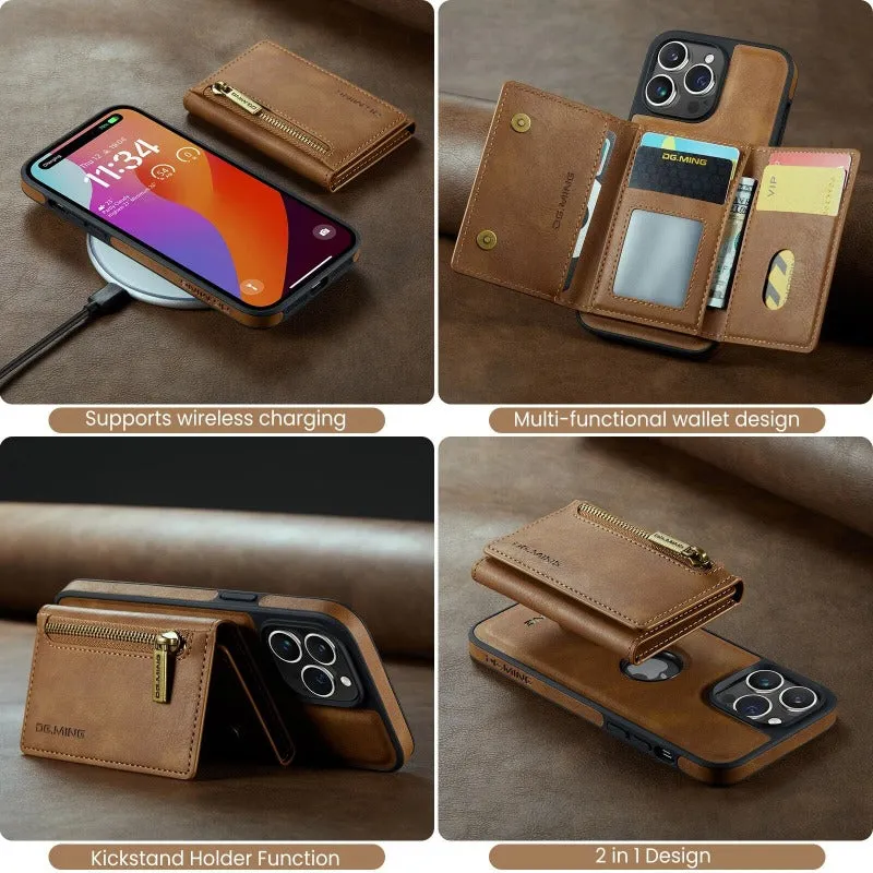 2 In 1 Detachable Magnetic Leather Wallet Phone Case WIth Card Holder For Iphone