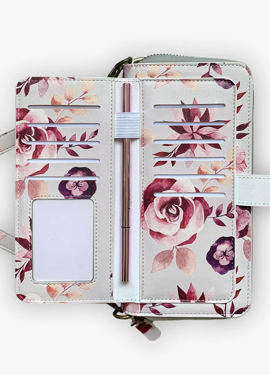 2-in-1 RFID Crossbody Wallet Phone Case in Romantic Floral