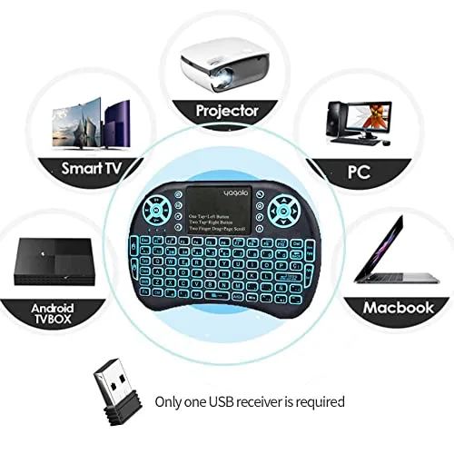 2.4GHz Backlit Mini Keyboard Touchpad Mouse, Mini Wireless Keyboard with Touchpad and Multimedia Keys for Android TV Box Smart TV HTPC PS3 Smart Phone Tablet Mac Linux Windows OS (7 Colors)