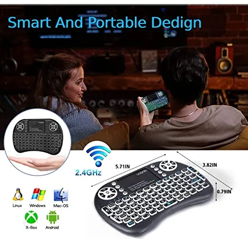 2.4GHz Backlit Mini Keyboard Touchpad Mouse, Mini Wireless Keyboard with Touchpad and Multimedia Keys for Android TV Box Smart TV HTPC PS3 Smart Phone Tablet Mac Linux Windows OS (7 Colors)