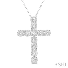 3/4 Ctw Lovebright Round Cut Diamond Cross Pendant in 14K White Gold with Chain