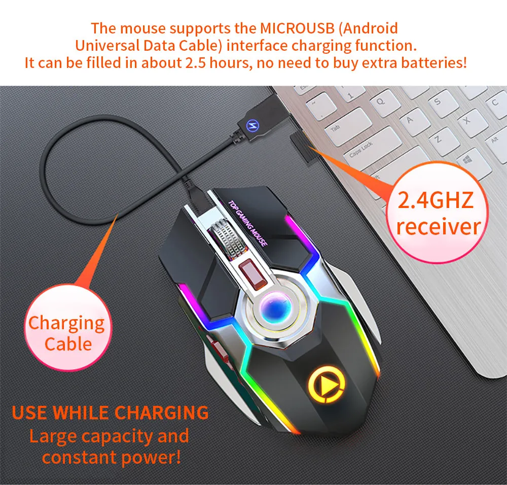 A5 Silent RGB LED Backlit Rechargeable Wireless Gaming Mouse