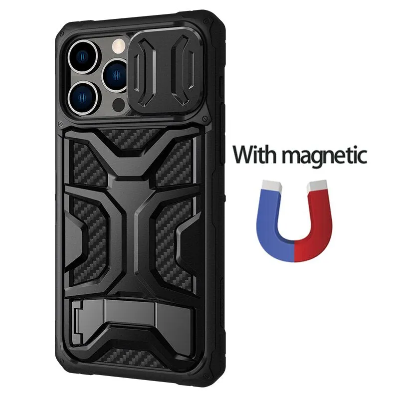 Adventurer Pro Magnetic Phone Case With Folding bracket Slide Camera Case For iPhone