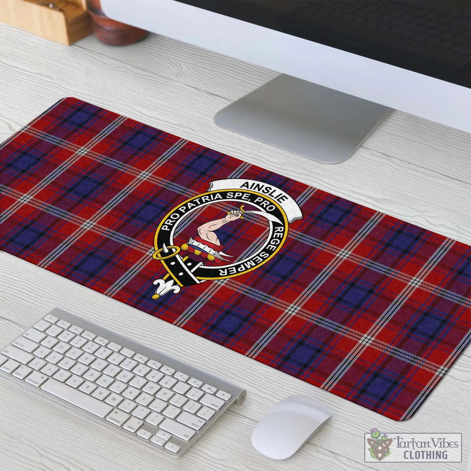 Ainslie Tartan Mouse Pad with Family Crest