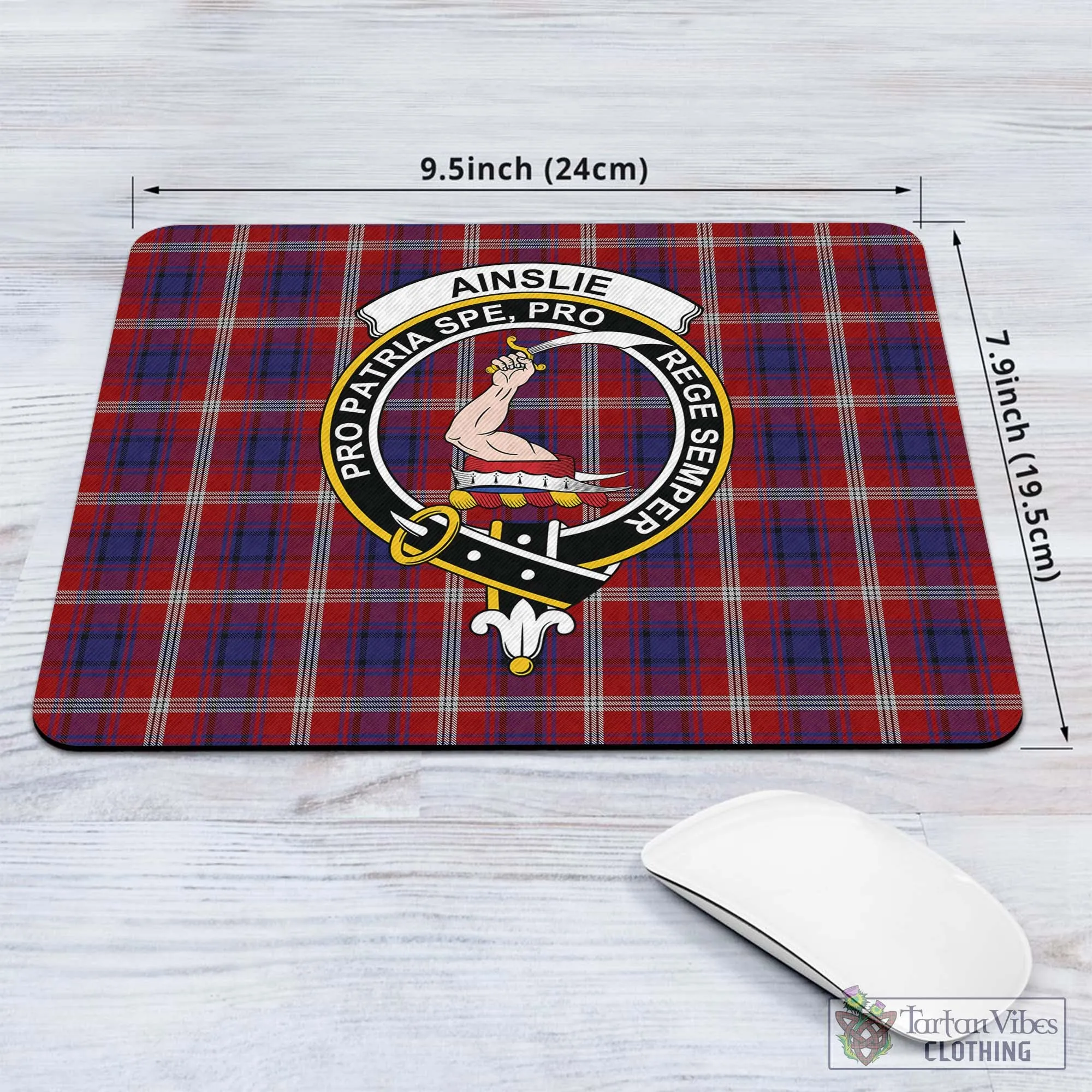 Ainslie Tartan Mouse Pad with Family Crest