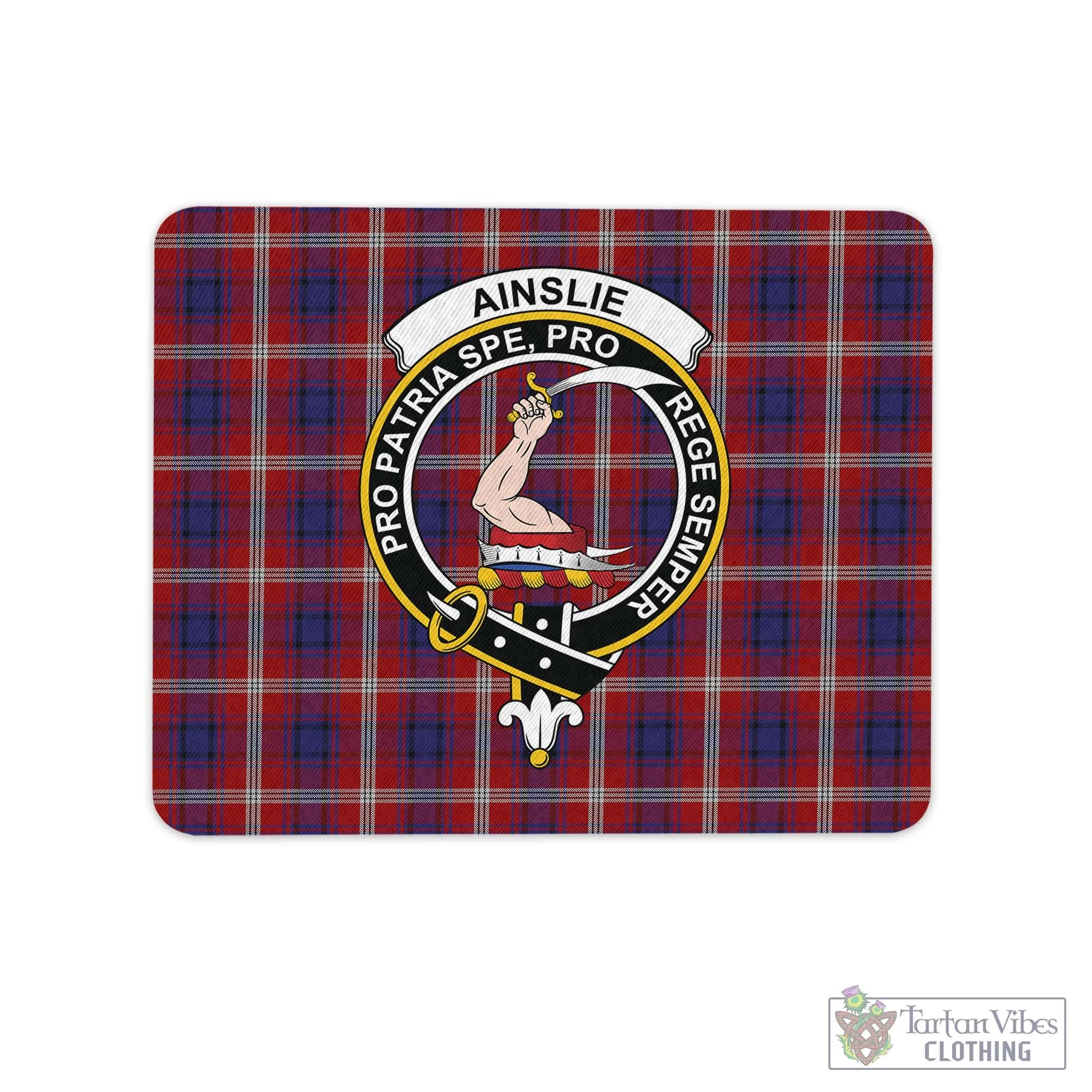 Ainslie Tartan Mouse Pad with Family Crest