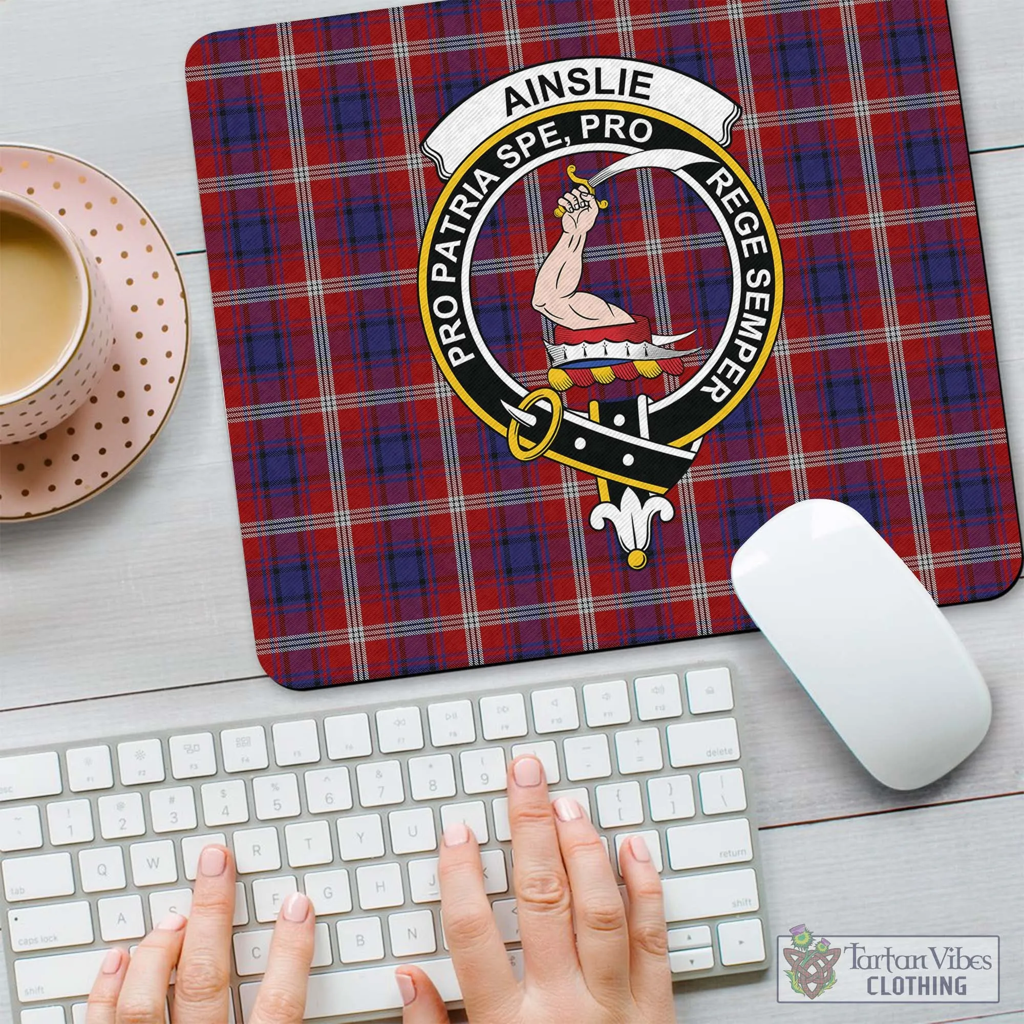 Ainslie Tartan Mouse Pad with Family Crest