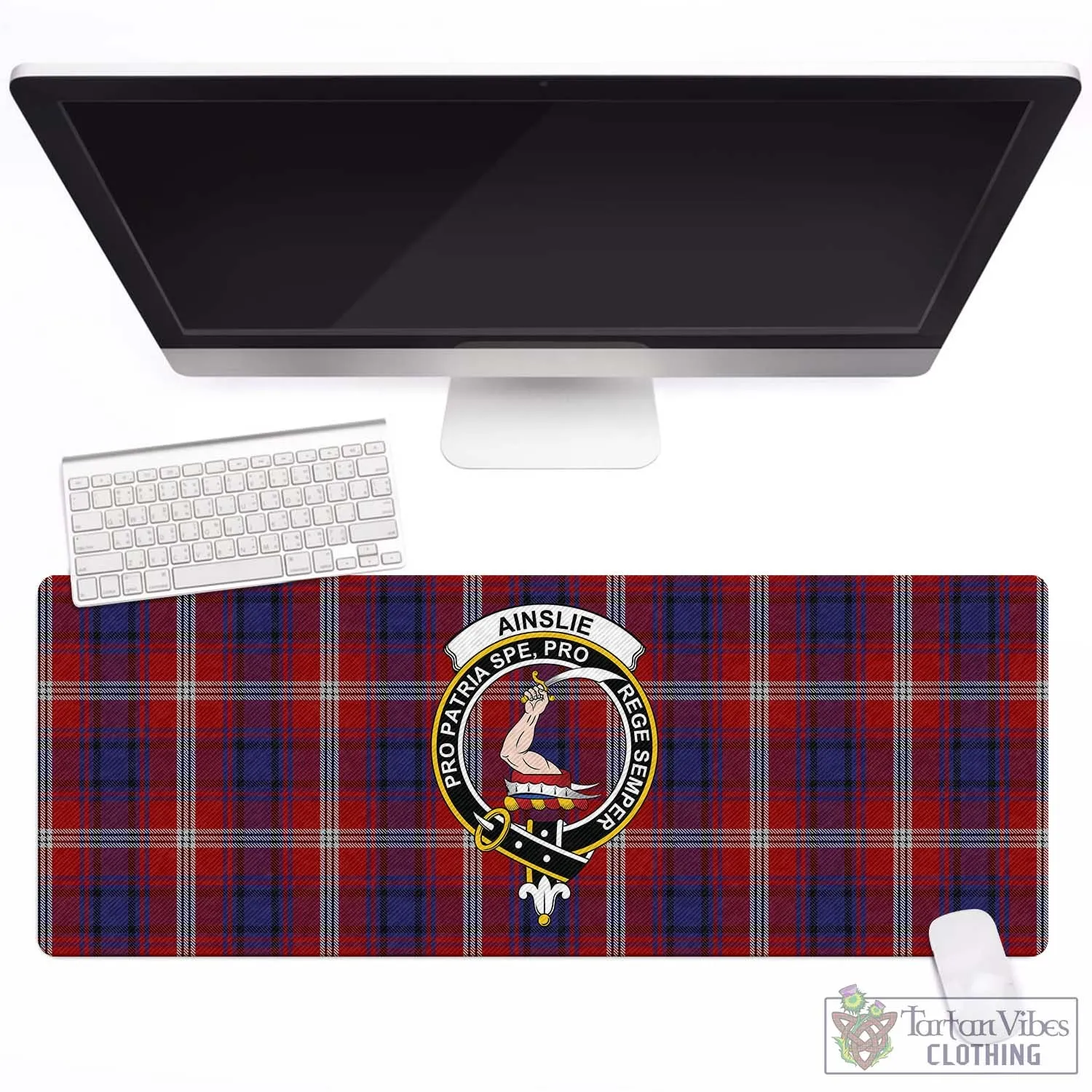 Ainslie Tartan Mouse Pad with Family Crest