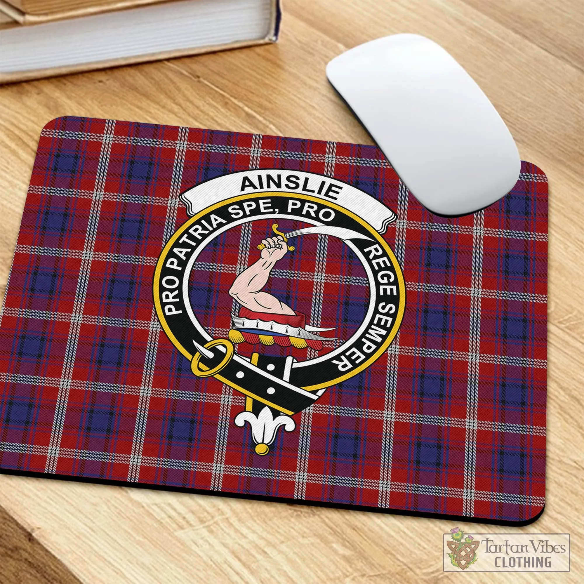 Ainslie Tartan Mouse Pad with Family Crest