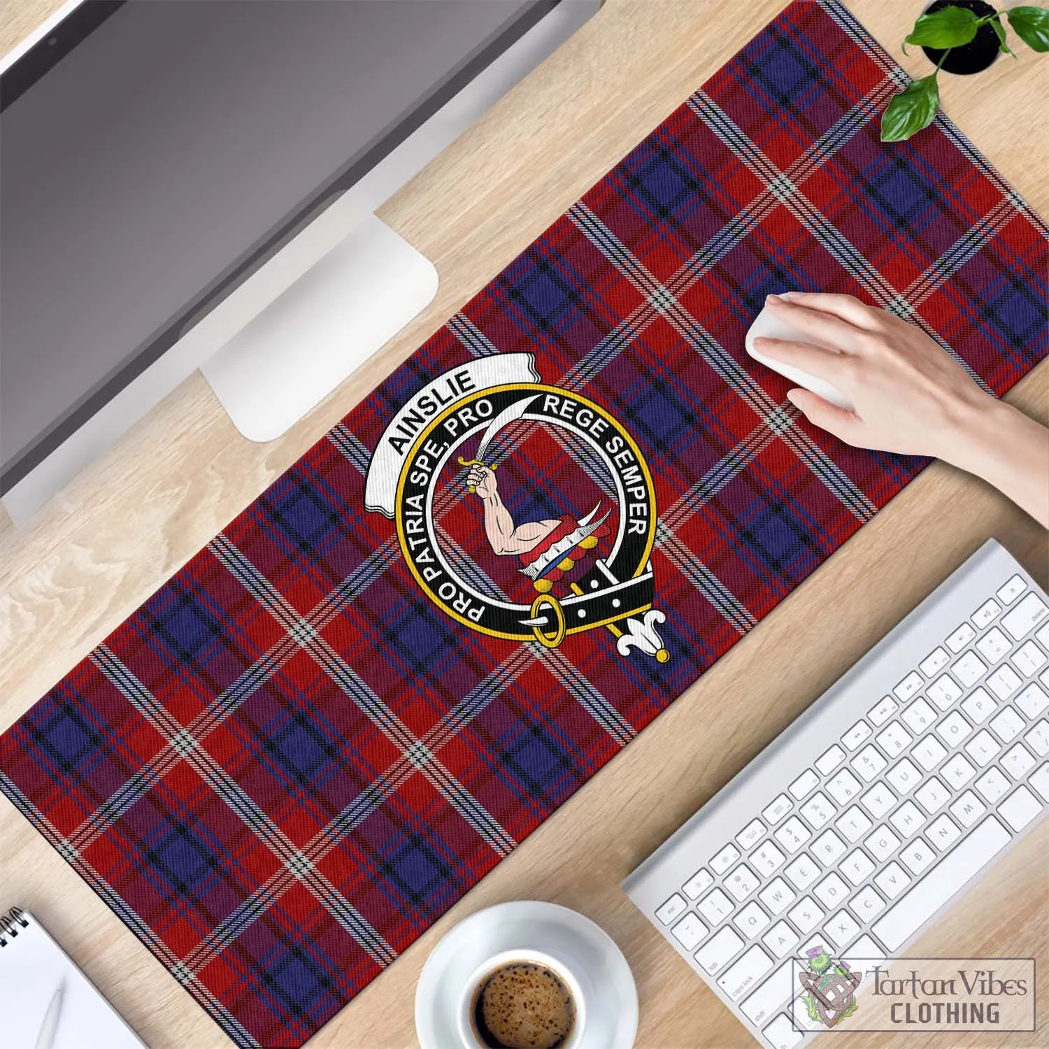 Ainslie Tartan Mouse Pad with Family Crest