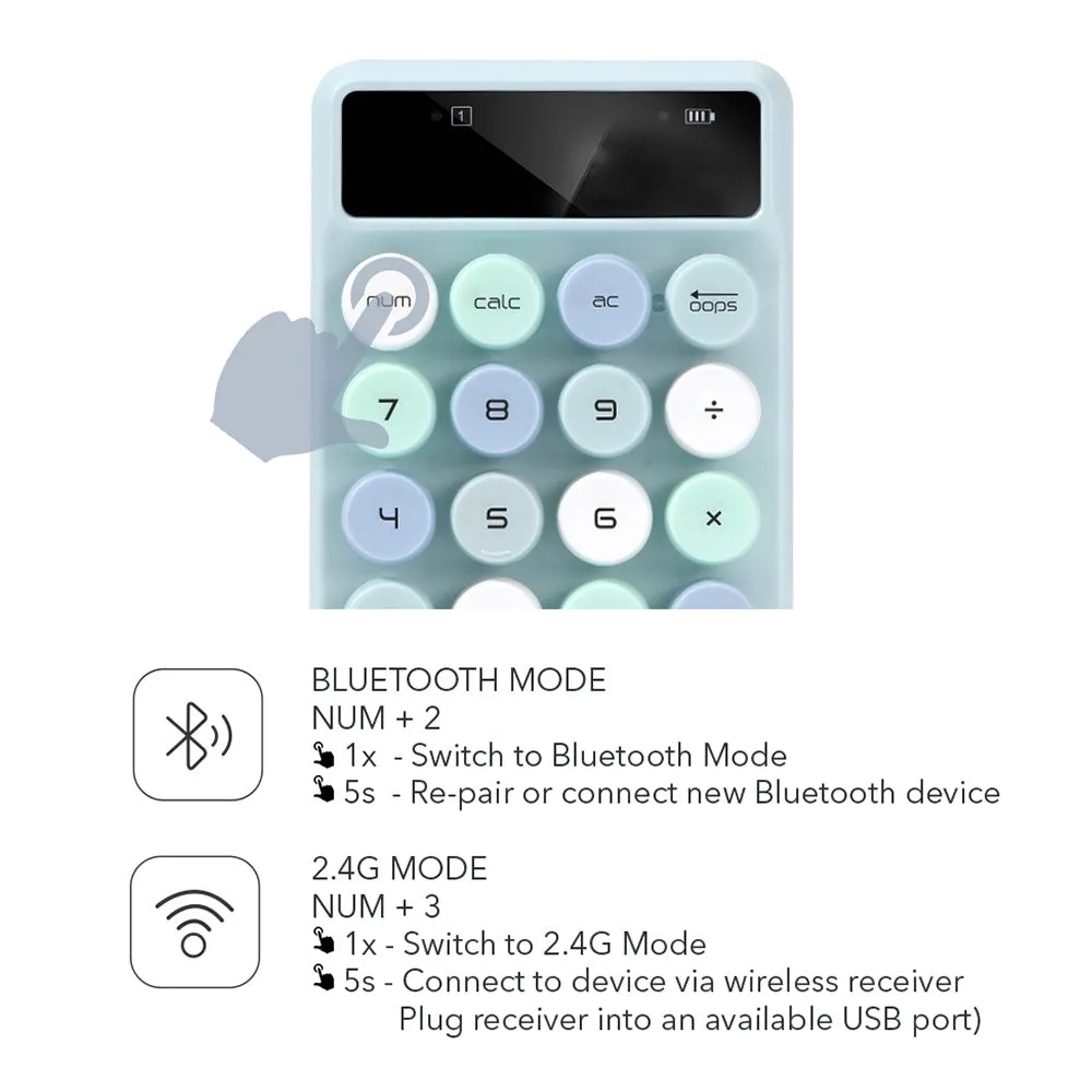 Alcatroz JellyBean Num A3 Bluetooth Number Pad | 2.4G Wireless | Free Rechargeable Battery