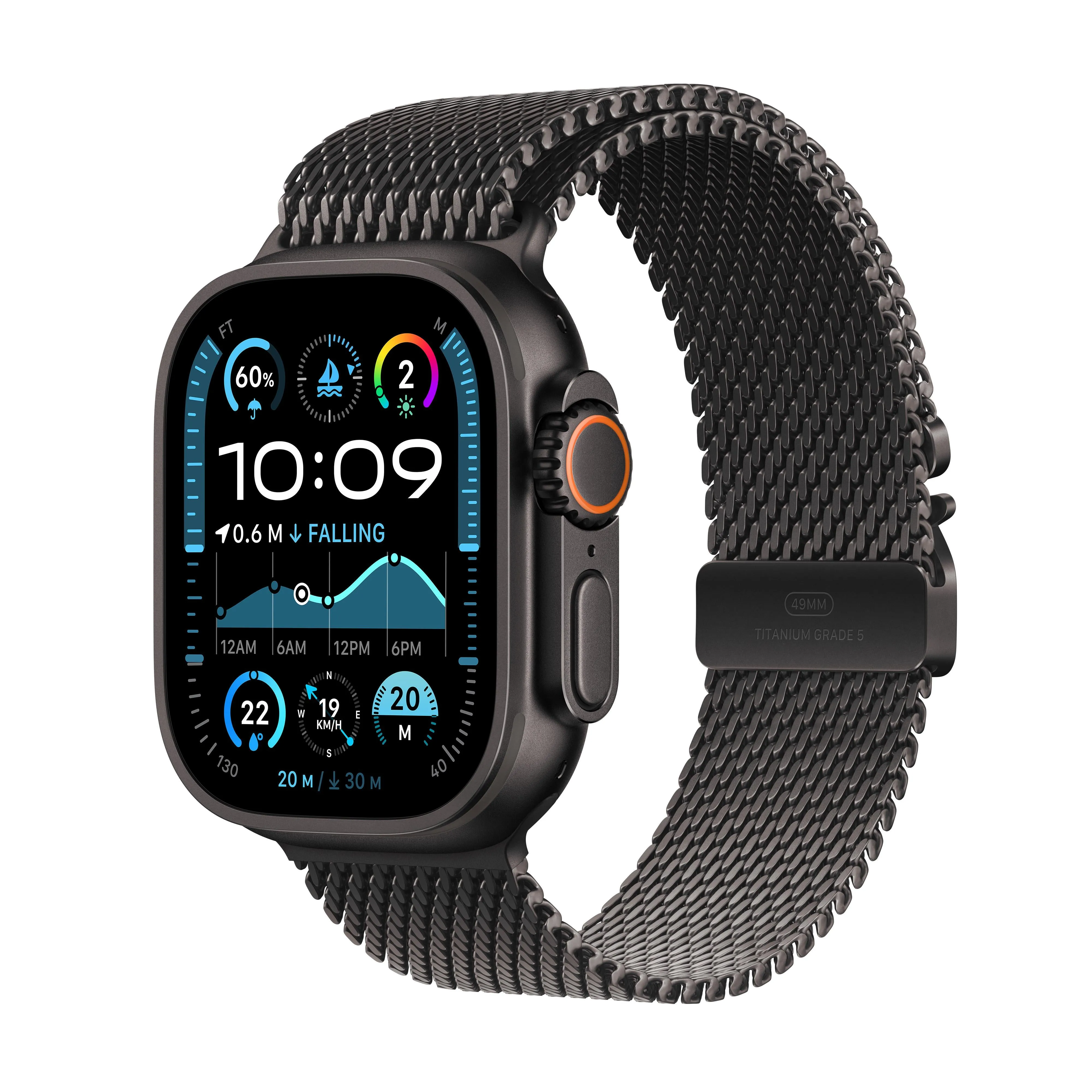 Apple Watch Ultra 2 GPS   Cellular 49mm Black Titanium Case with Black Titanium Milanese Loop - Small