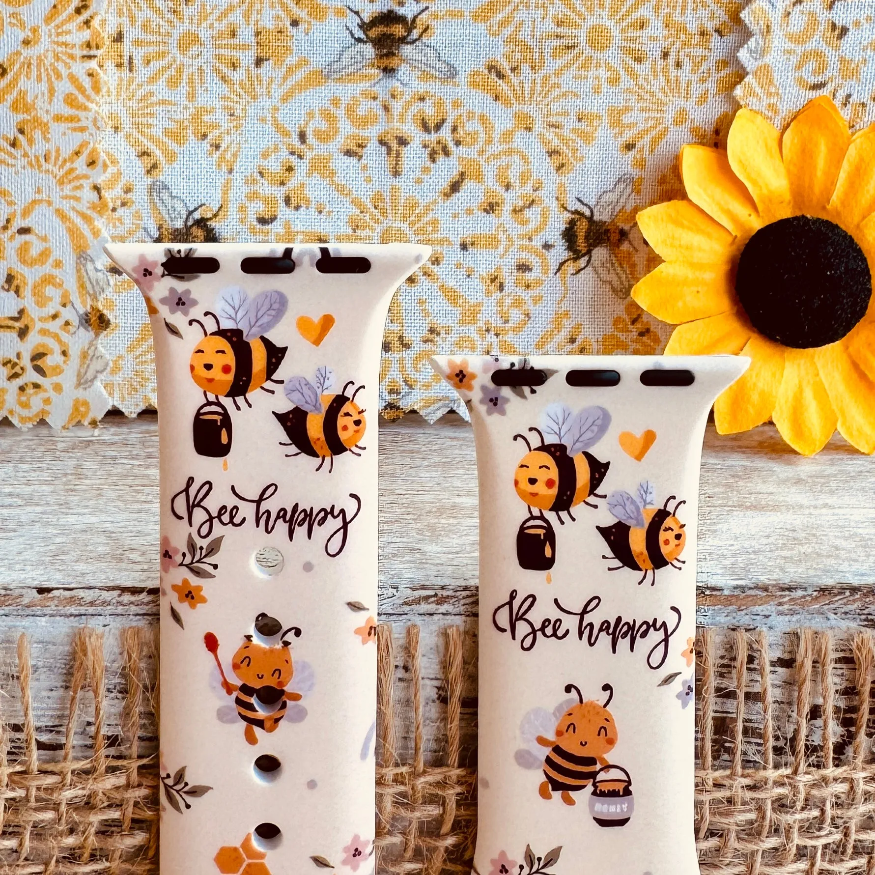 Bee Happy Print Silicone Band For Apple Watch