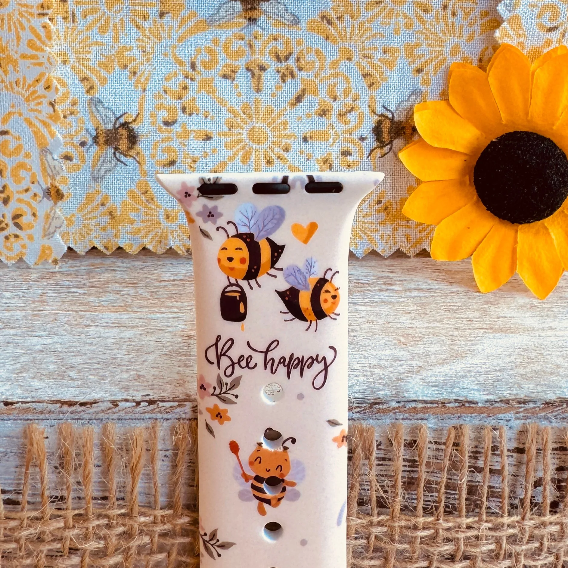 Bee Happy Print Silicone Band For Apple Watch