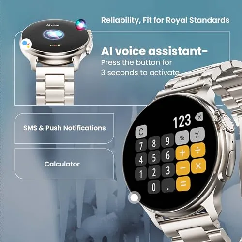 Boult Newly Launched Crown R Pro Smart Watch 1.43''HD AMOLED, Bluetooth Calling, Working Crown, Zinc Alloy Frame, 600 Nits Brightness, AI Voice Assistant, SpO2 Monitoring, 120  Sports Mode (Silver)