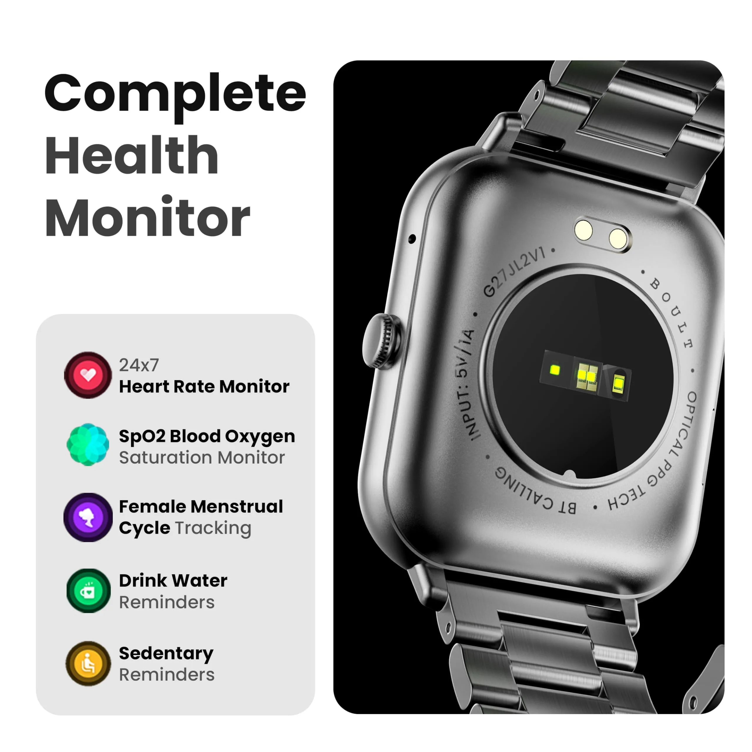 Boult Newly Launched Drift  Smart Watch 1.85''HD Screen, Bluetooth Calling, IP68, 500 Nits Brightness,150  Watchfaces, AI Voice Assistant, SpO2 Monitoring, 100  Sports Mode Smartwatch (Chrome)