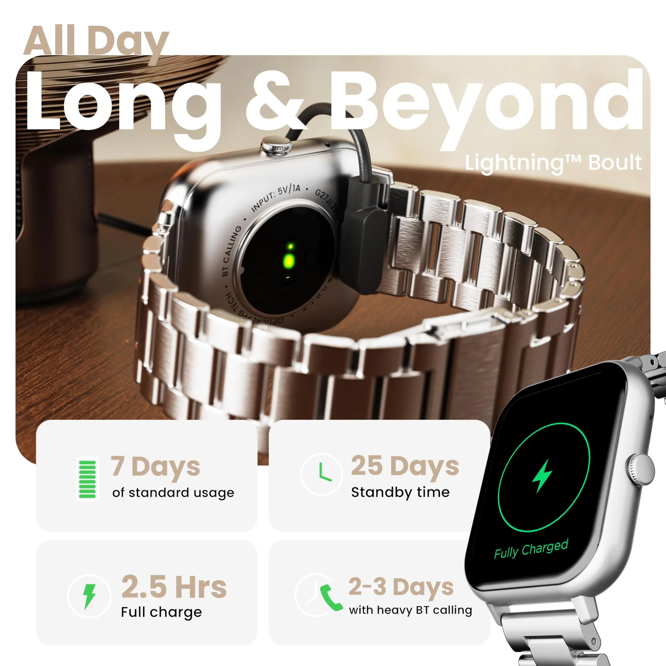 Boult Newly Launched Drift  Smart Watch 1.85''HD Screen, Bluetooth Calling, IP68, 500 Nits Brightness,150  Watchfaces, AI Voice Assistant, SpO2 Monitoring, 100  Sports Mode Smartwatch (Chrome)