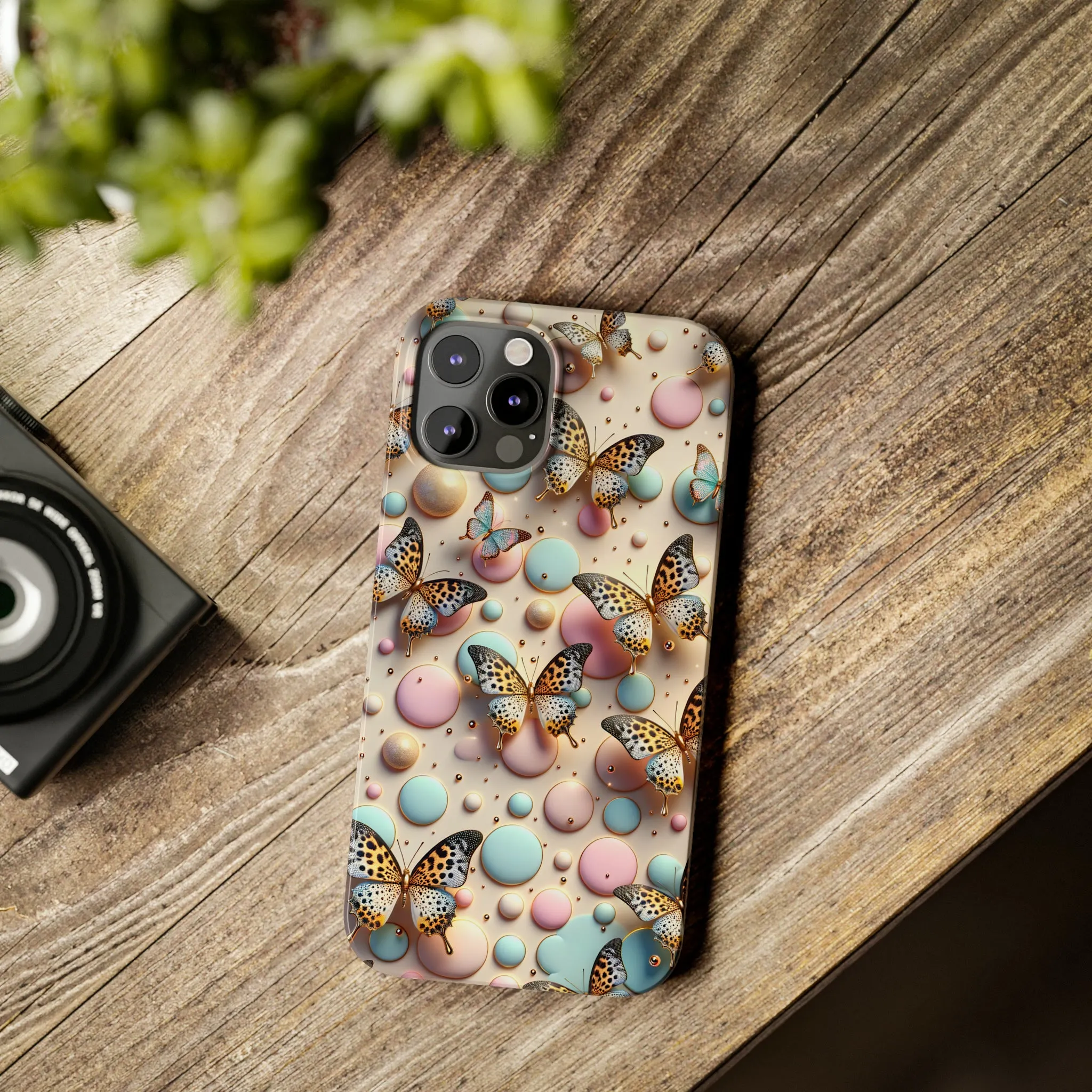 Butterflies and Polka Dots Design Sleek Elegance Wireless-Charging Compatible Phone Case Slim Phone Case compatible with over 20 iphone models