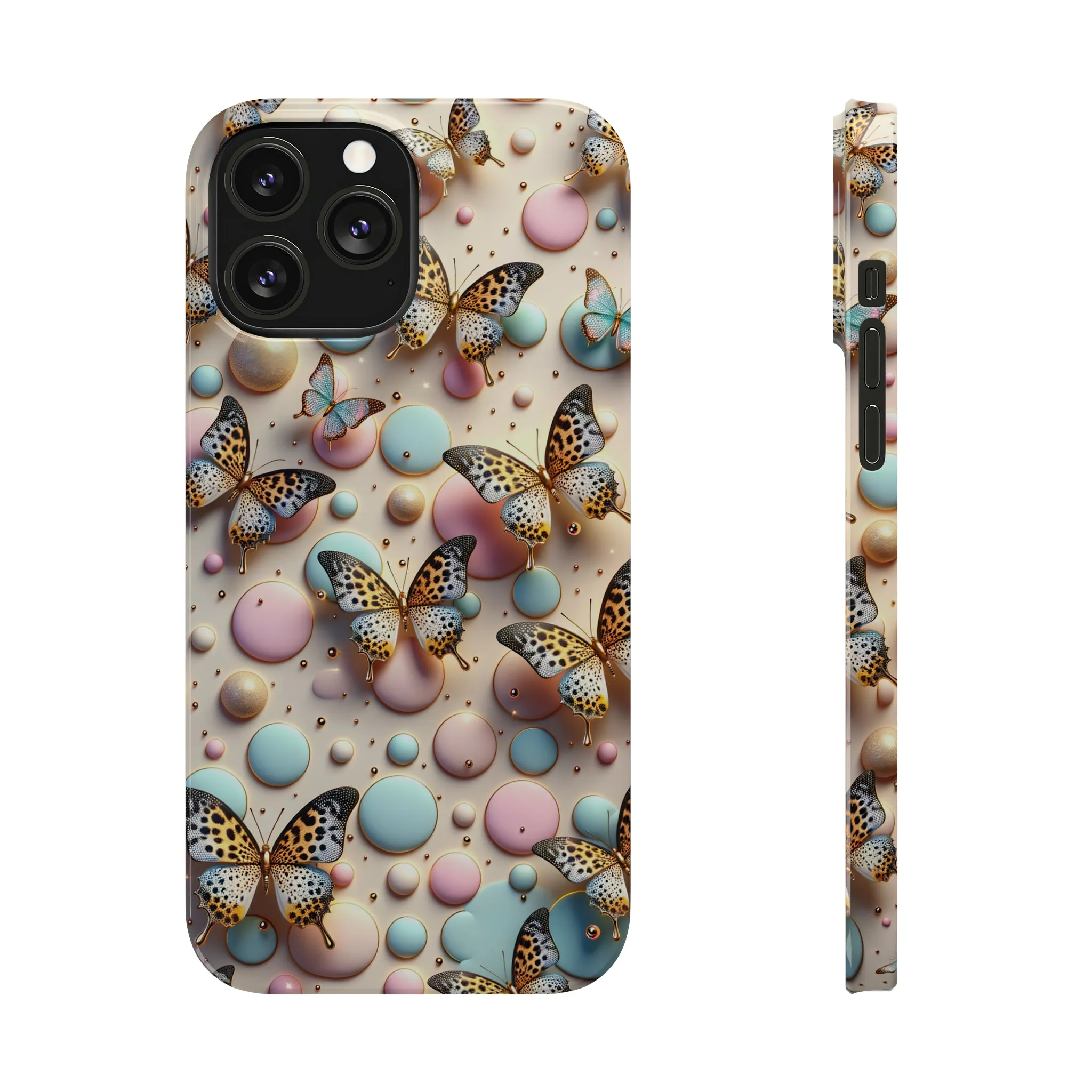 Butterflies and Polka Dots Design Sleek Elegance Wireless-Charging Compatible Phone Case Slim Phone Case compatible with over 20 iphone models