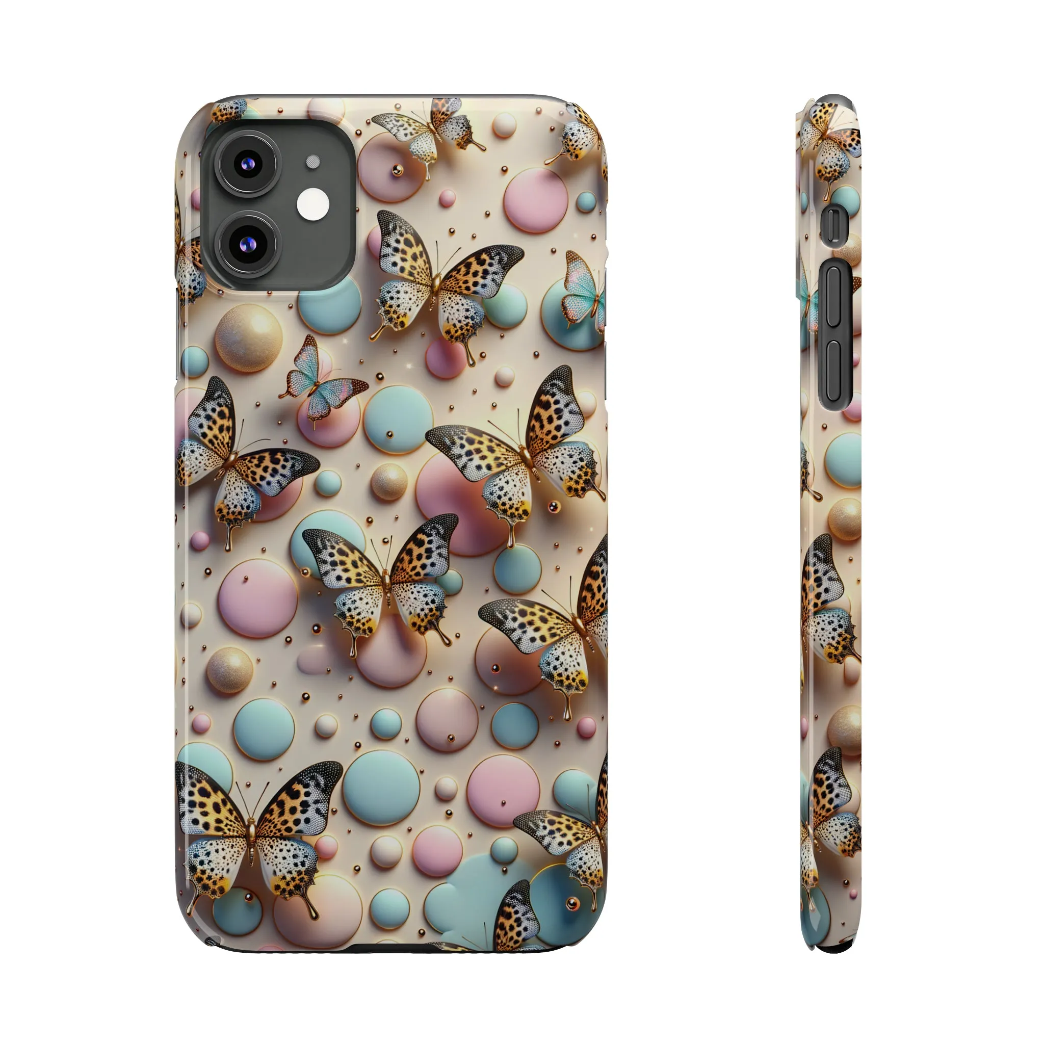 Butterflies and Polka Dots Design Sleek Elegance Wireless-Charging Compatible Phone Case Slim Phone Case compatible with over 20 iphone models