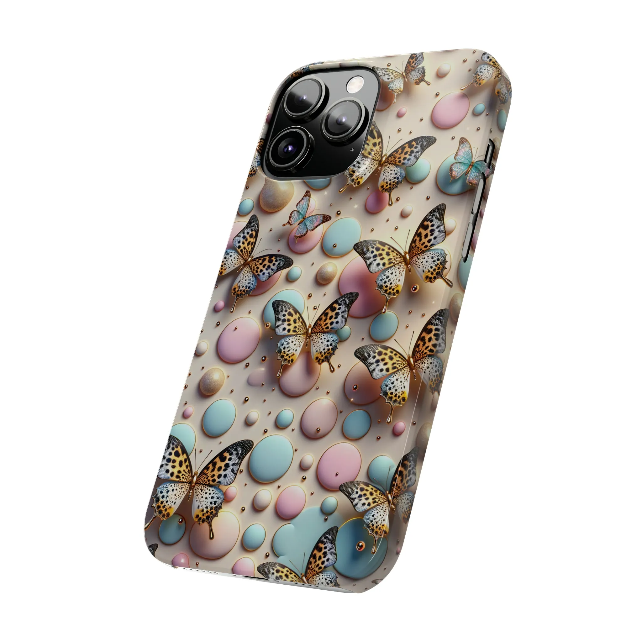 Butterflies and Polka Dots Design Sleek Elegance Wireless-Charging Compatible Phone Case Slim Phone Case compatible with over 20 iphone models