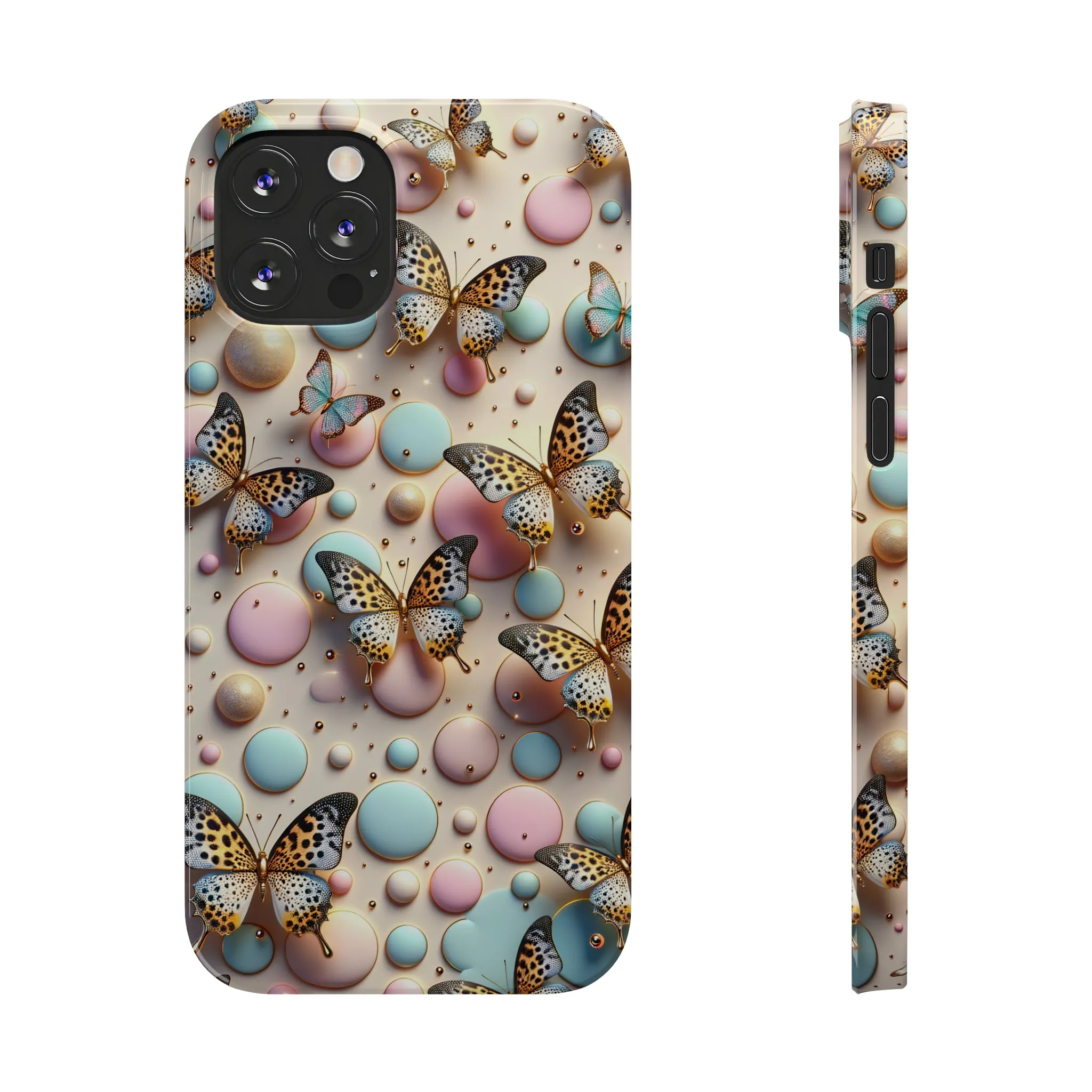 Butterflies and Polka Dots Design Sleek Elegance Wireless-Charging Compatible Phone Case Slim Phone Case compatible with over 20 iphone models