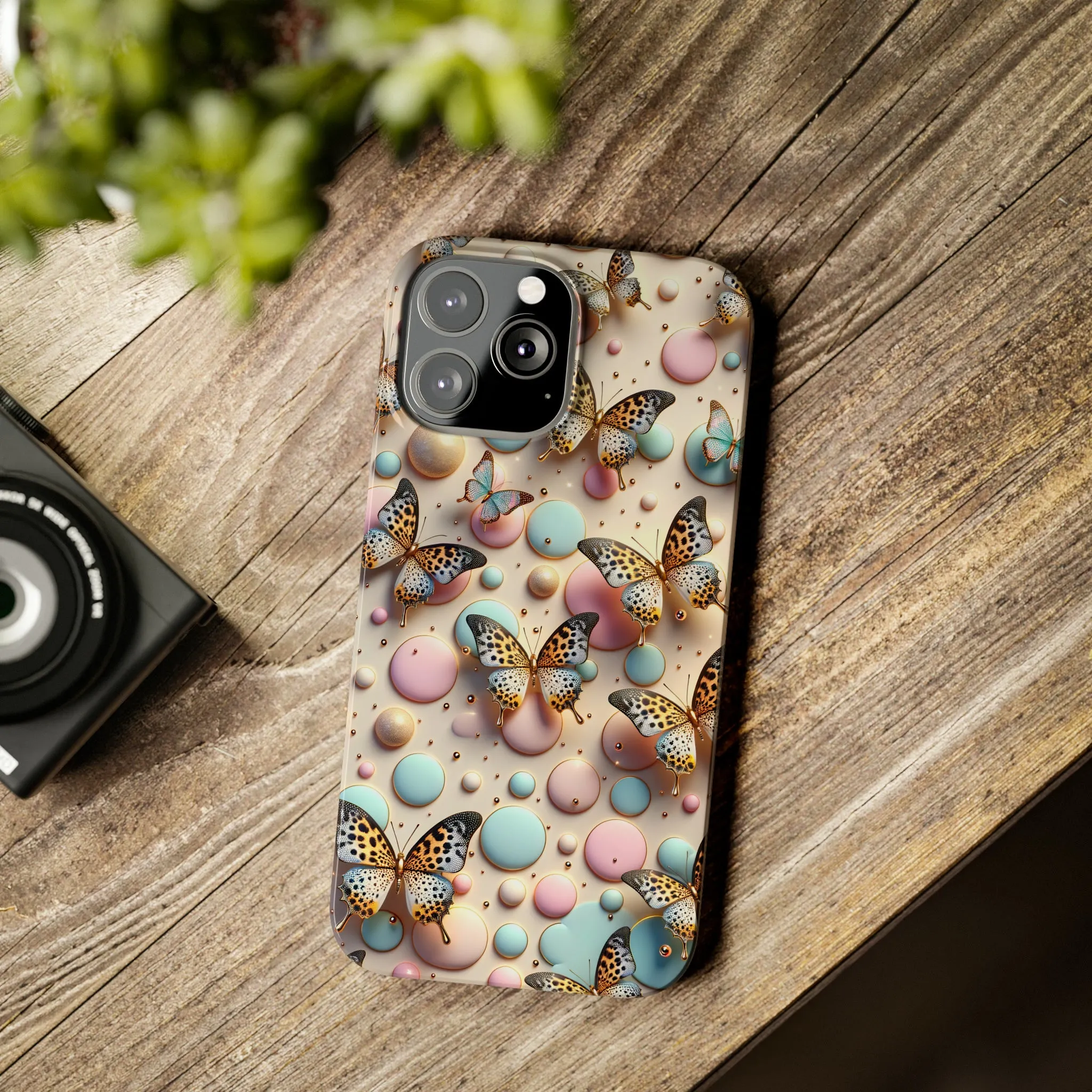 Butterflies and Polka Dots Design Sleek Elegance Wireless-Charging Compatible Phone Case Slim Phone Case compatible with over 20 iphone models