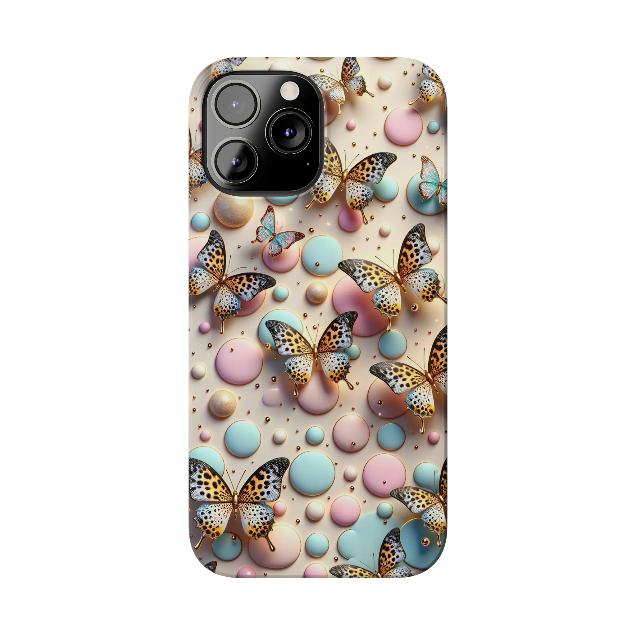 Butterflies and Polka Dots Design Sleek Elegance Wireless-Charging Compatible Phone Case Slim Phone Case compatible with over 20 iphone models