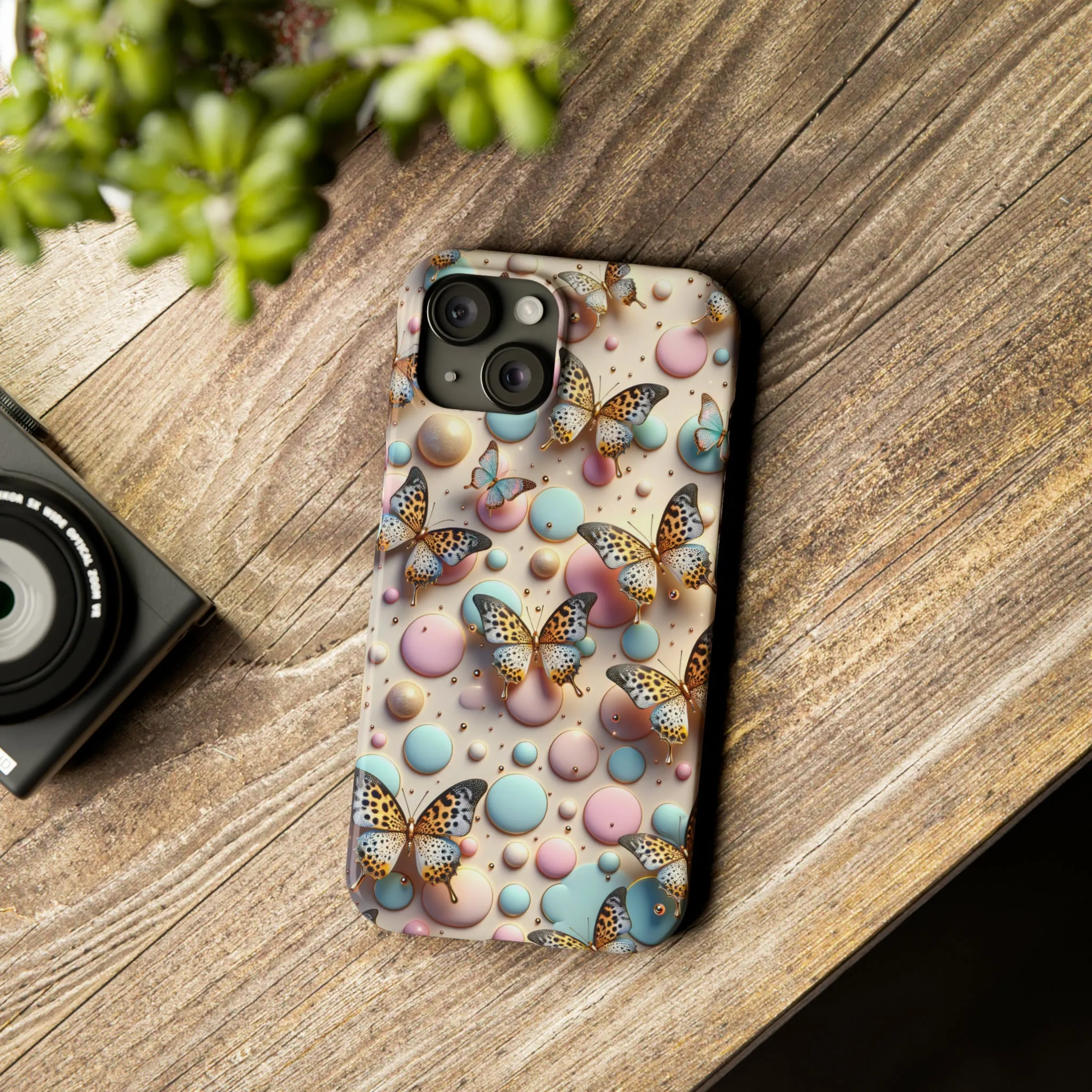 Butterflies and Polka Dots Design Sleek Elegance Wireless-Charging Compatible Phone Case Slim Phone Case compatible with over 20 iphone models