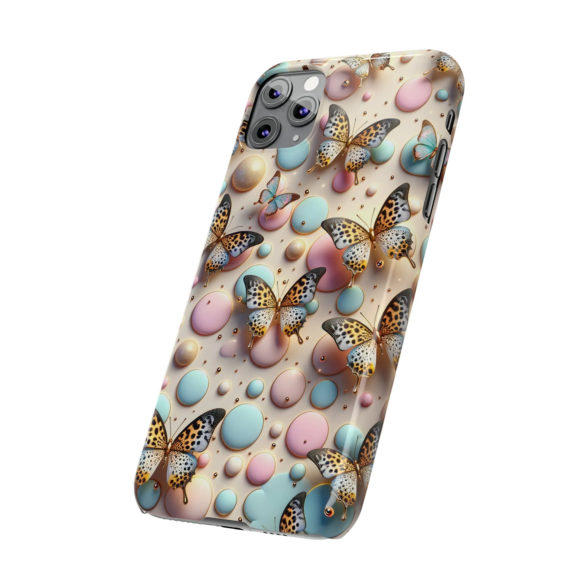 Butterflies and Polka Dots Design Sleek Elegance Wireless-Charging Compatible Phone Case Slim Phone Case compatible with over 20 iphone models