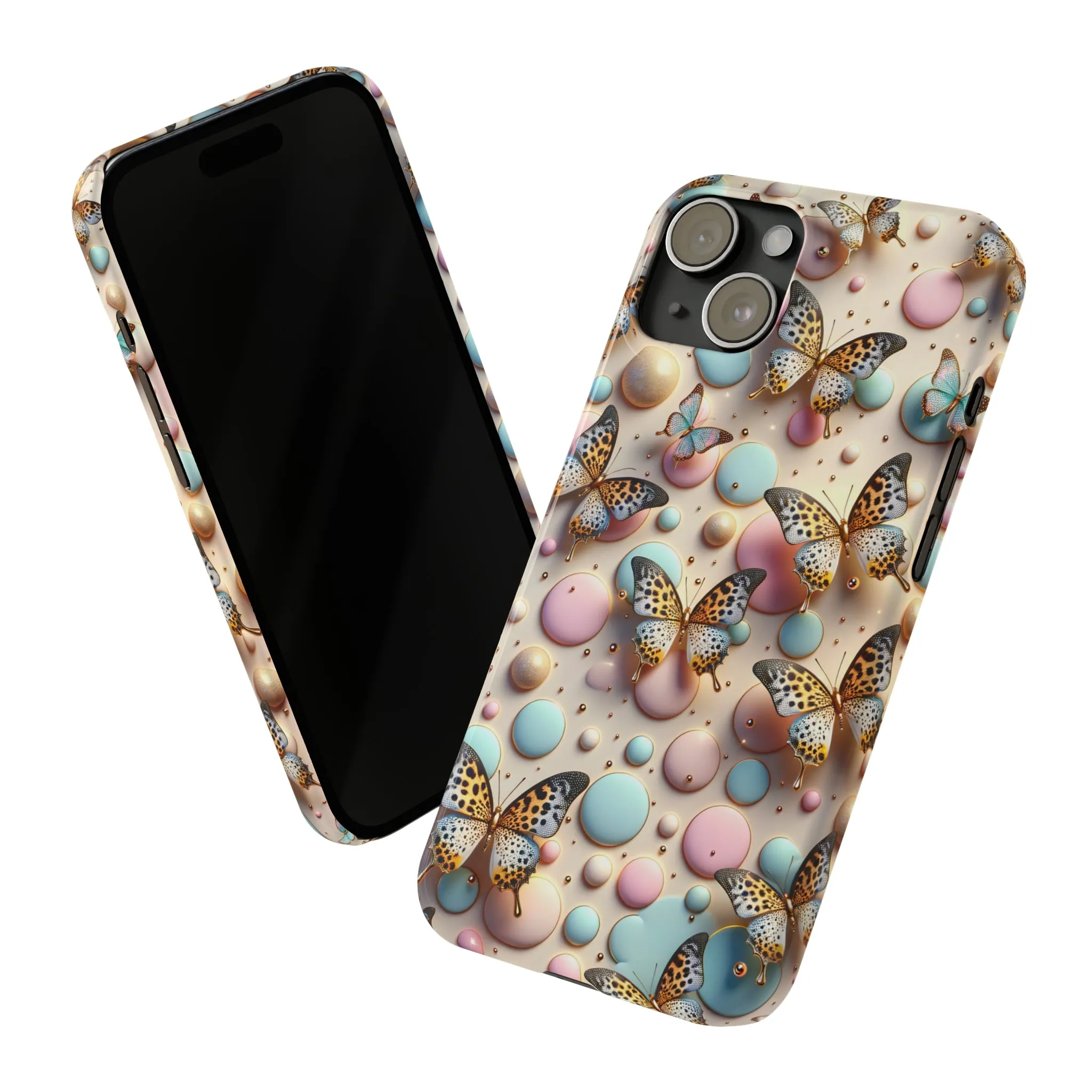 Butterflies and Polka Dots Design Sleek Elegance Wireless-Charging Compatible Phone Case Slim Phone Case compatible with over 20 iphone models