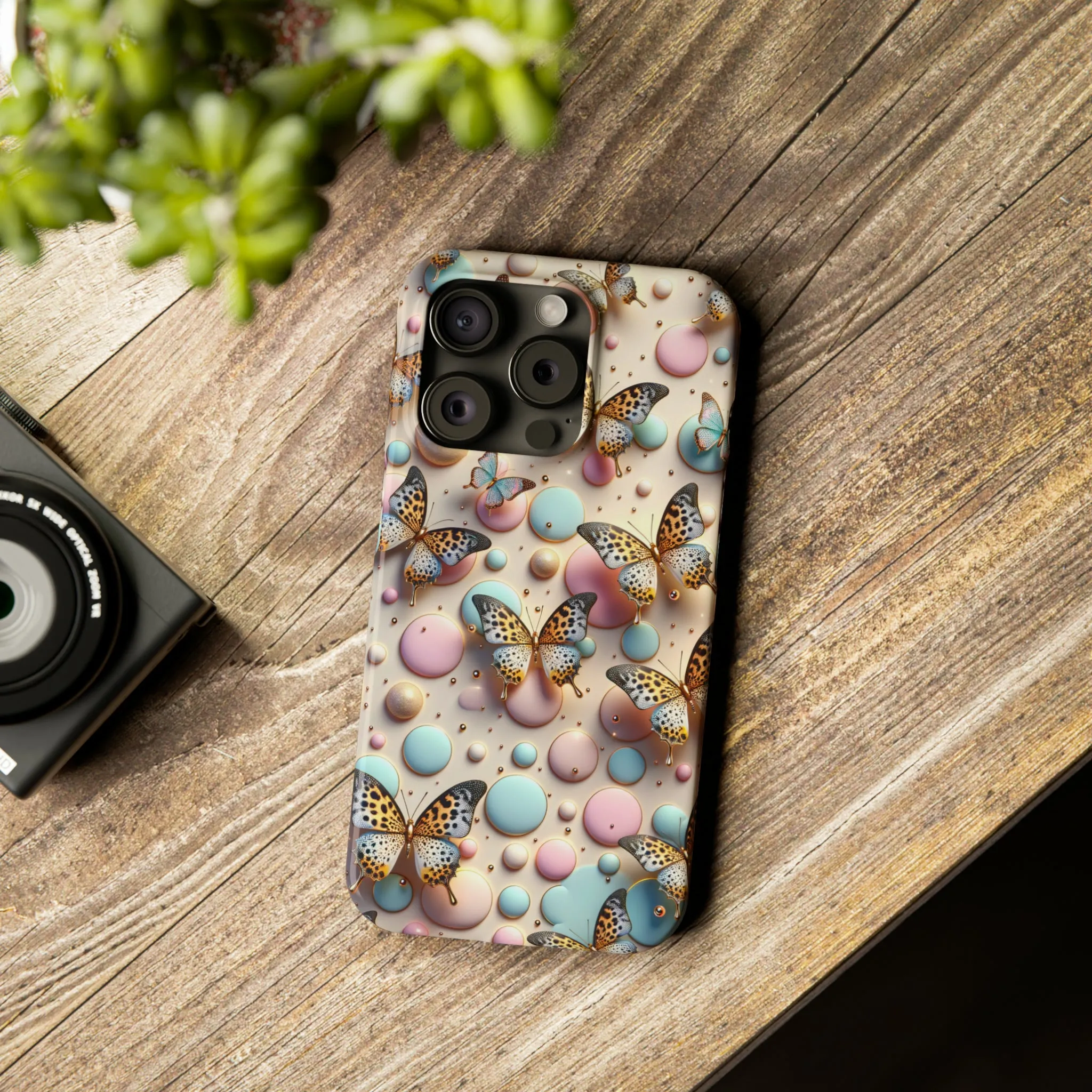 Butterflies and Polka Dots Design Sleek Elegance Wireless-Charging Compatible Phone Case Slim Phone Case compatible with over 20 iphone models