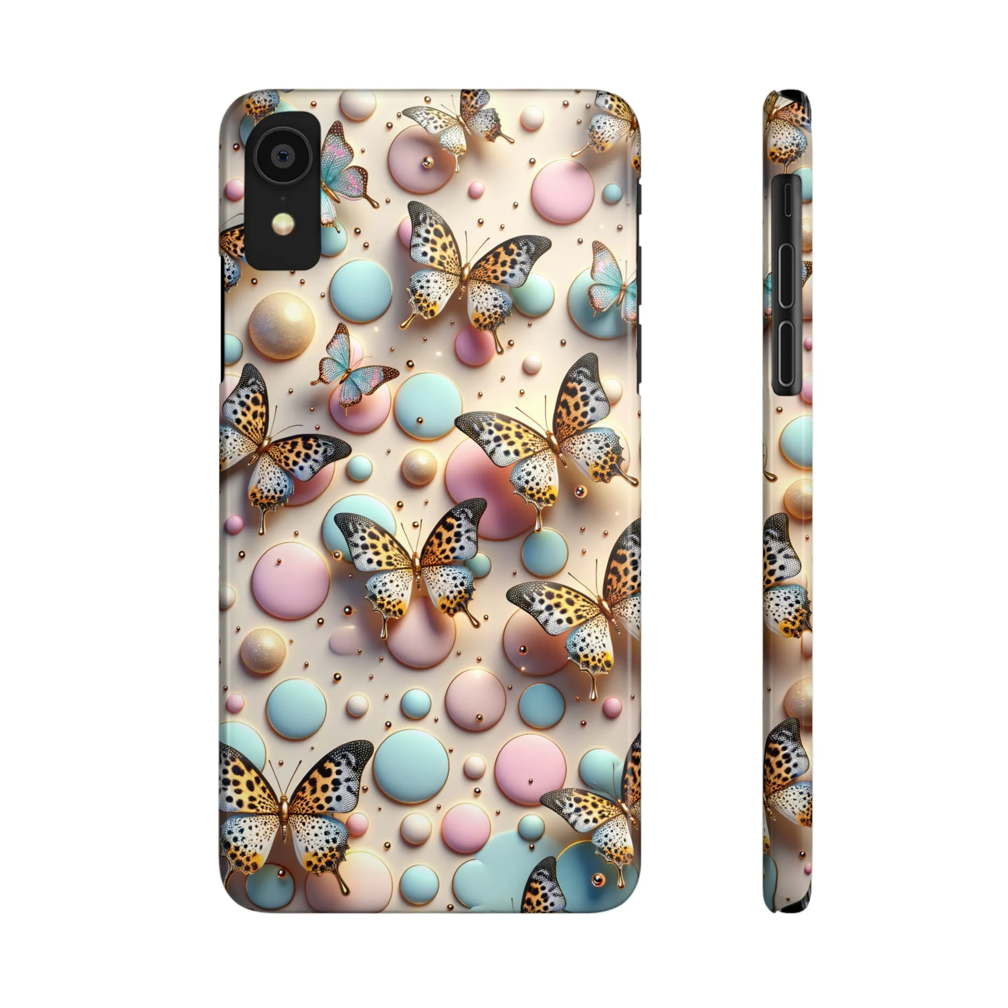 Butterflies and Polka Dots Design Sleek Elegance Wireless-Charging Compatible Phone Case Slim Phone Case compatible with over 20 iphone models