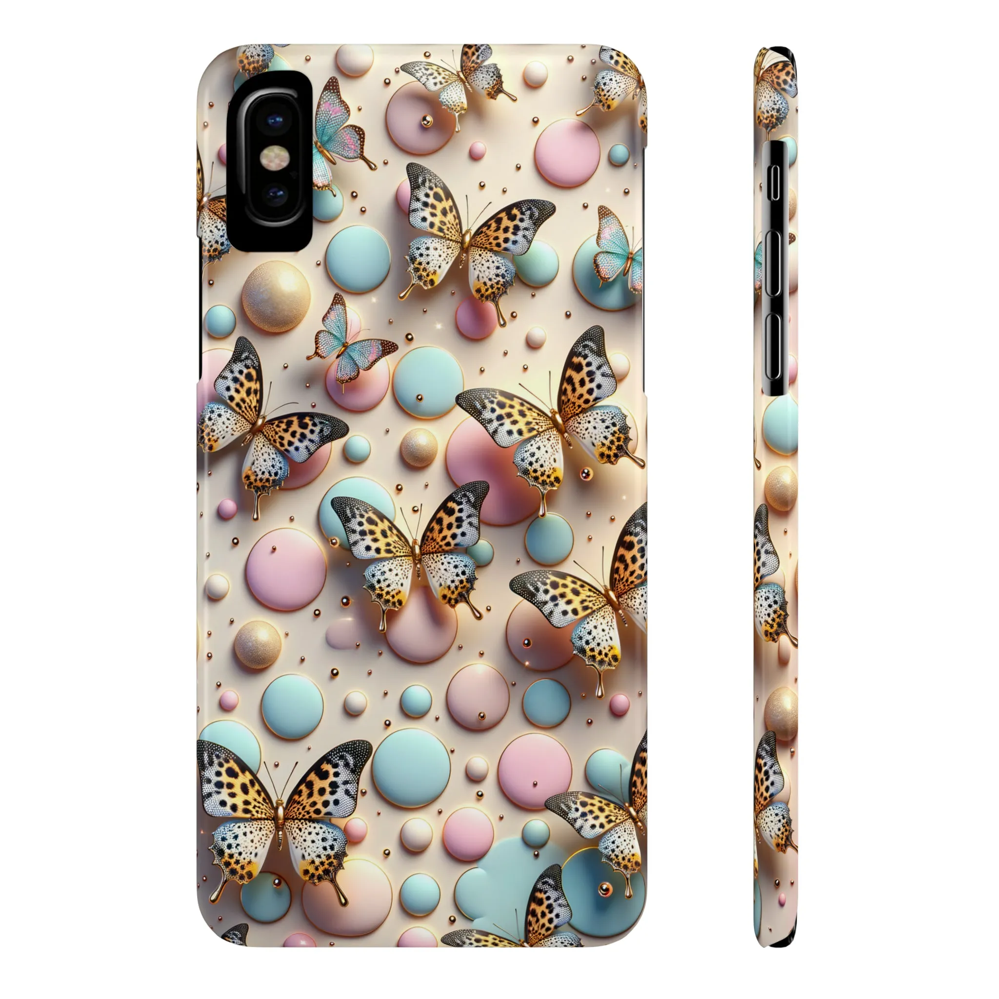 Butterflies and Polka Dots Design Sleek Elegance Wireless-Charging Compatible Phone Case Slim Phone Case compatible with over 20 iphone models