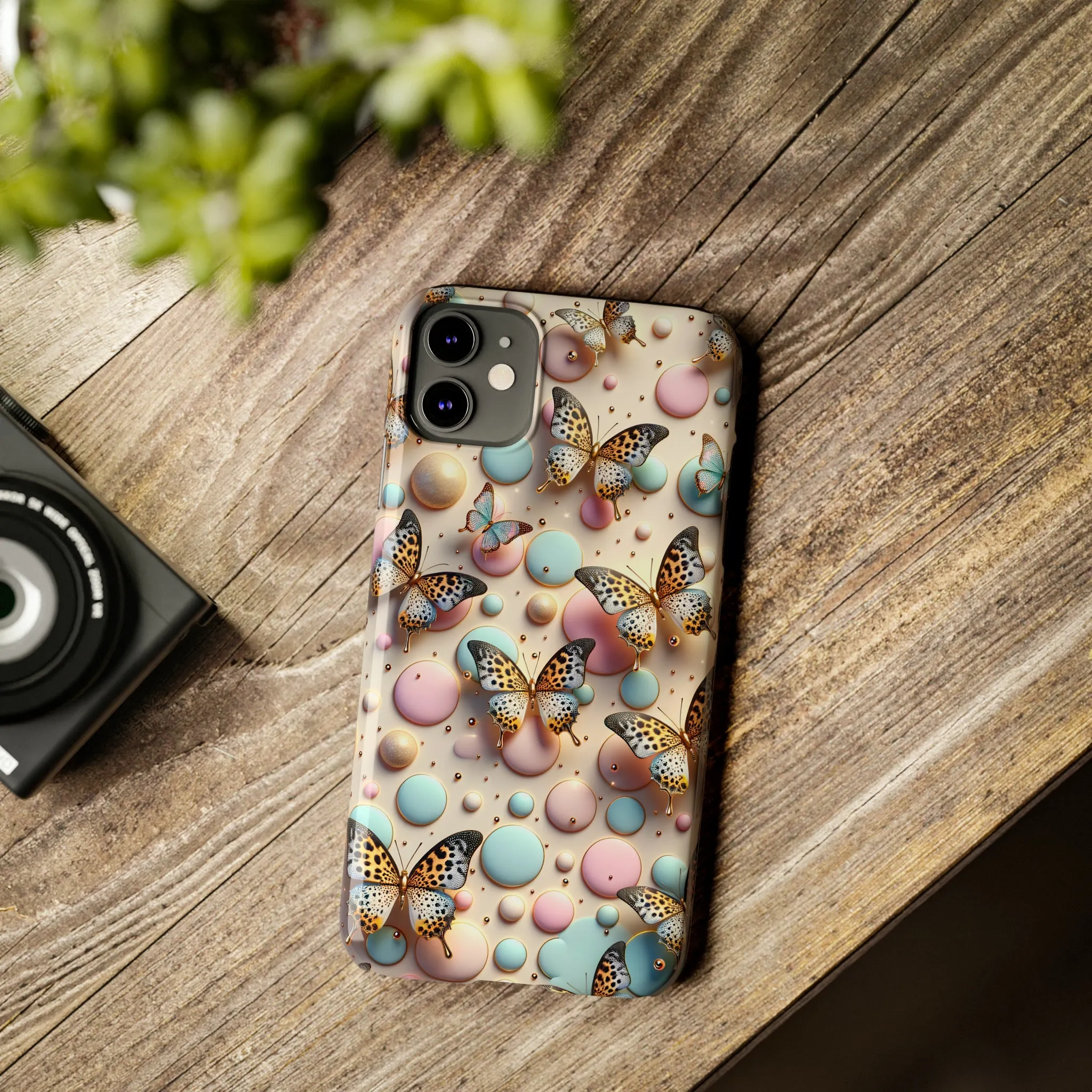 Butterflies and Polka Dots Design Sleek Elegance Wireless-Charging Compatible Phone Case Slim Phone Case compatible with over 20 iphone models