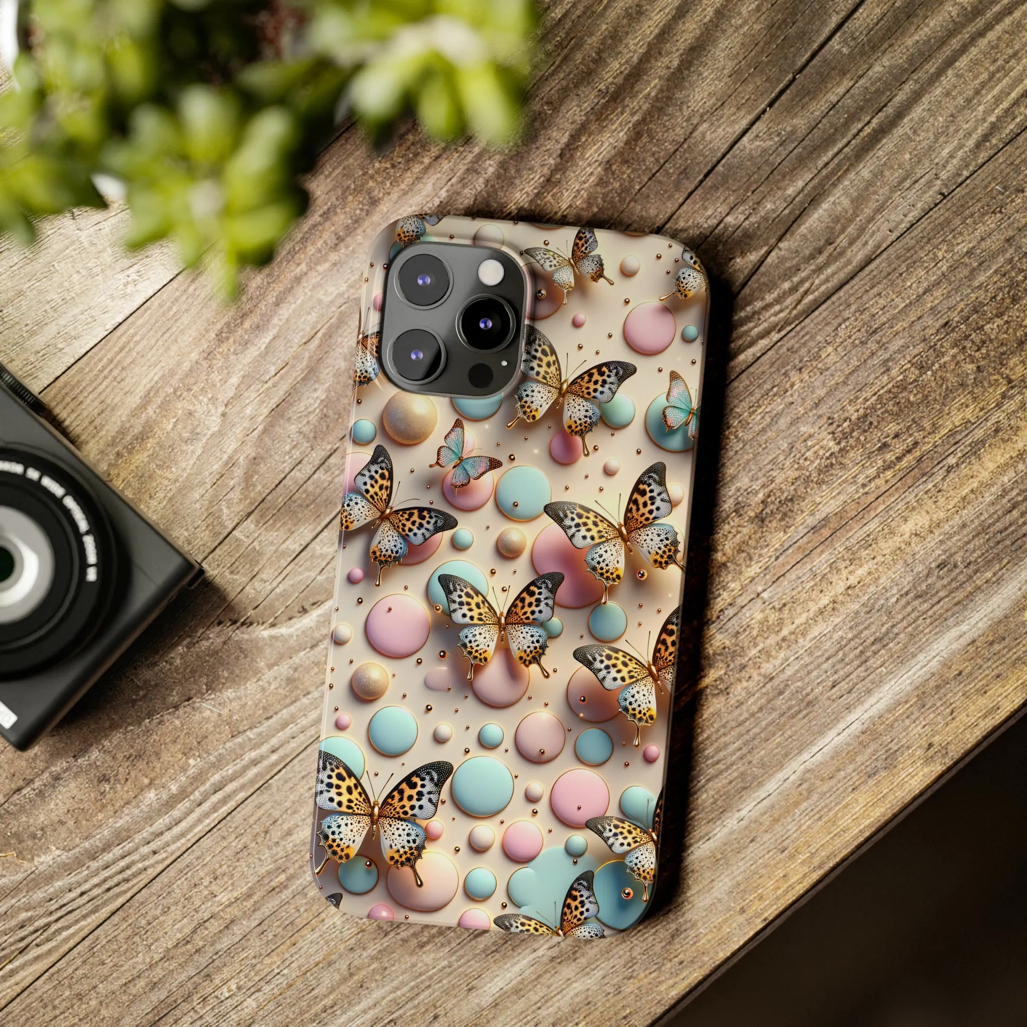 Butterflies and Polka Dots Design Sleek Elegance Wireless-Charging Compatible Phone Case Slim Phone Case compatible with over 20 iphone models