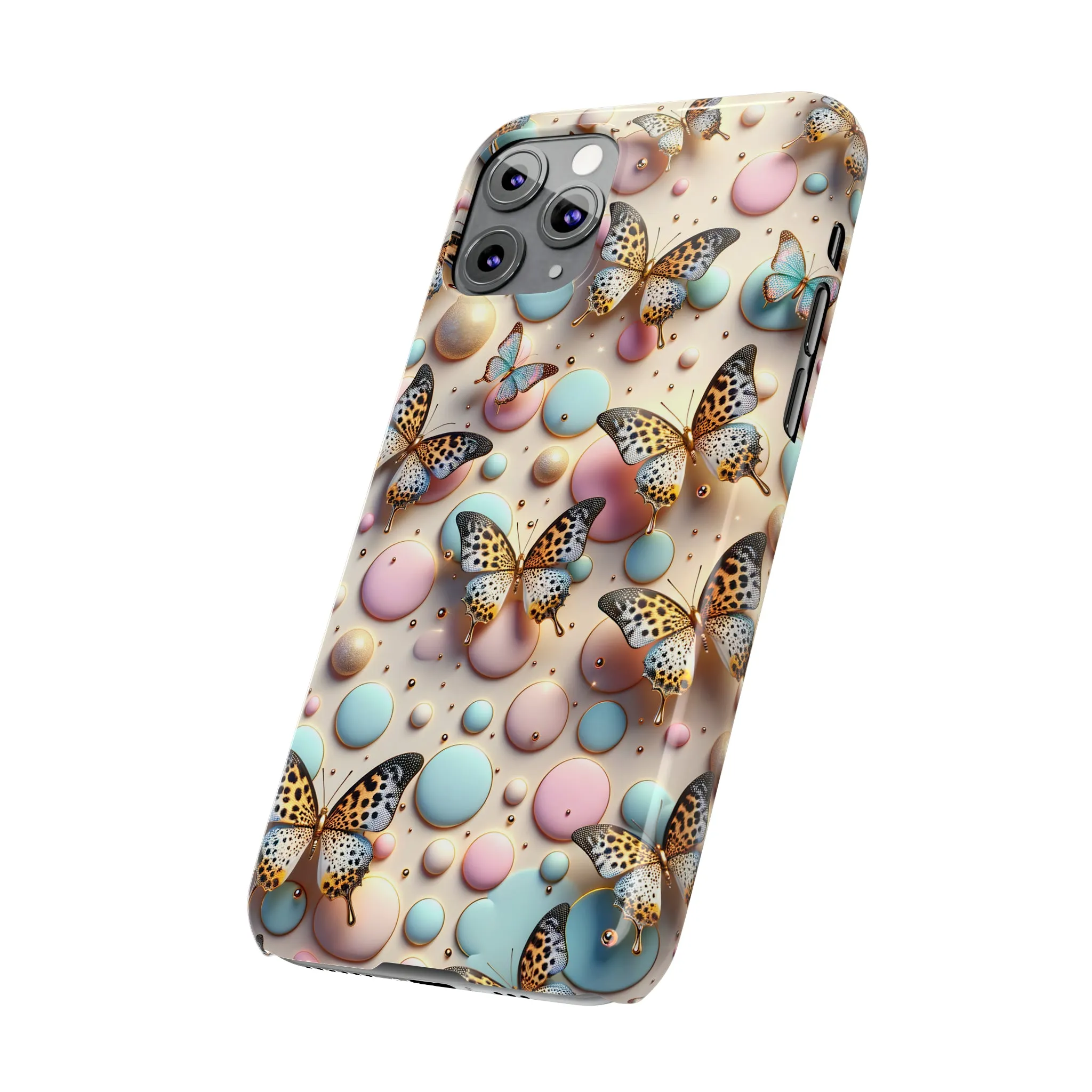 Butterflies and Polka Dots Design Sleek Elegance Wireless-Charging Compatible Phone Case Slim Phone Case compatible with over 20 iphone models