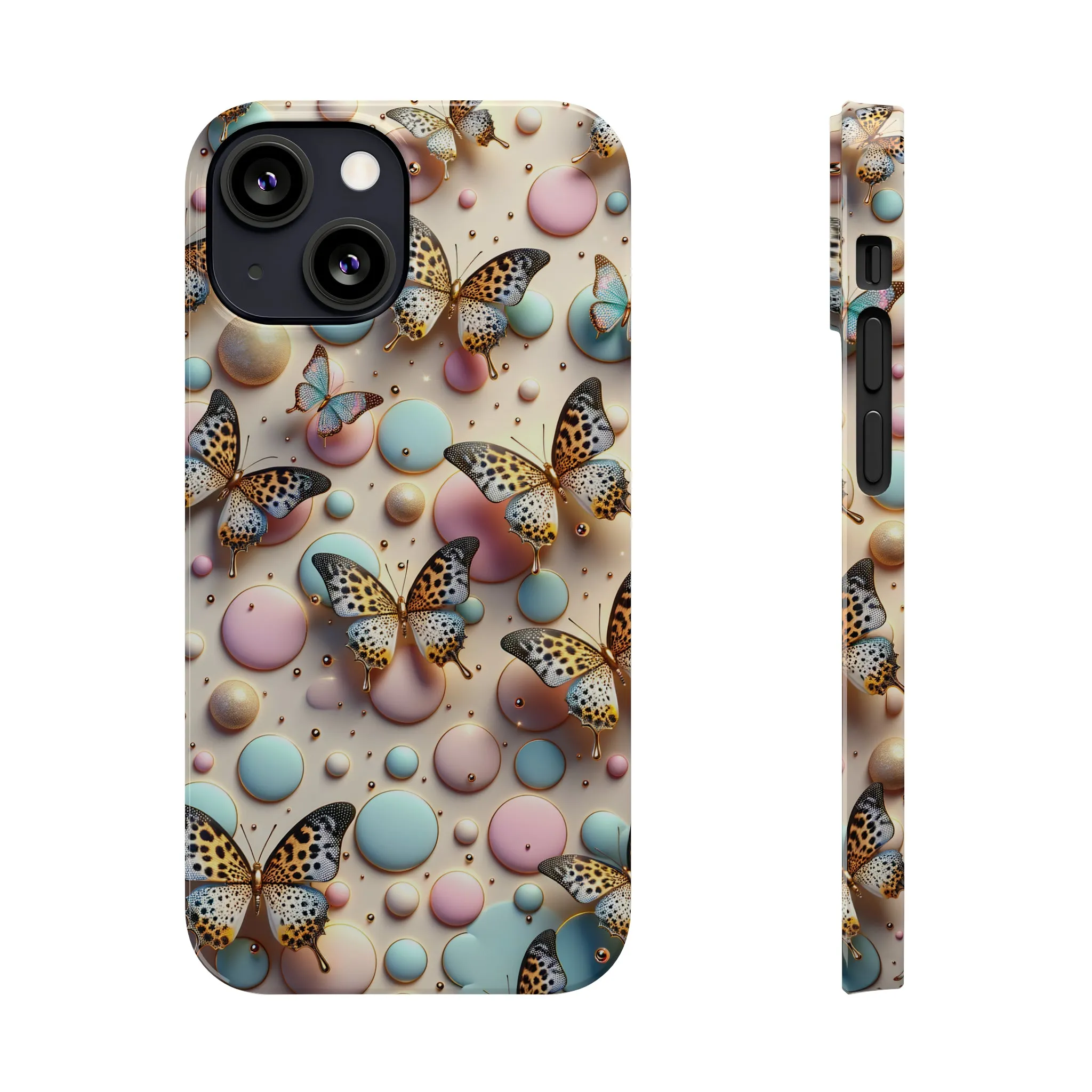 Butterflies and Polka Dots Design Sleek Elegance Wireless-Charging Compatible Phone Case Slim Phone Case compatible with over 20 iphone models