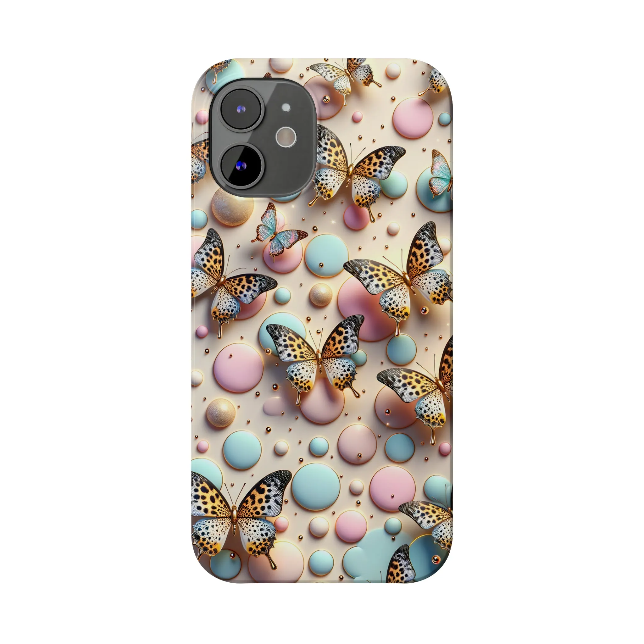 Butterflies and Polka Dots Design Sleek Elegance Wireless-Charging Compatible Phone Case Slim Phone Case compatible with over 20 iphone models