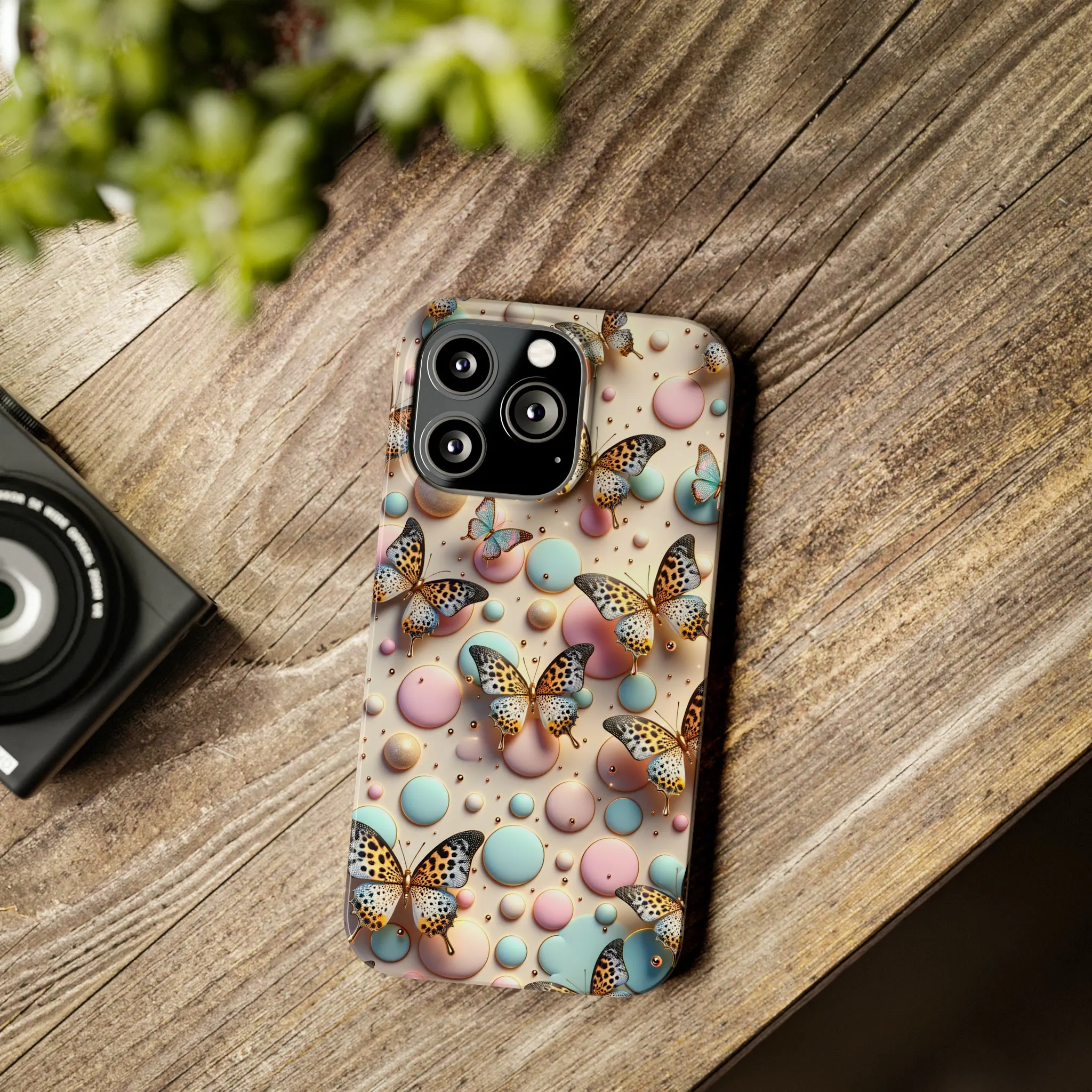 Butterflies and Polka Dots Design Sleek Elegance Wireless-Charging Compatible Phone Case Slim Phone Case compatible with over 20 iphone models