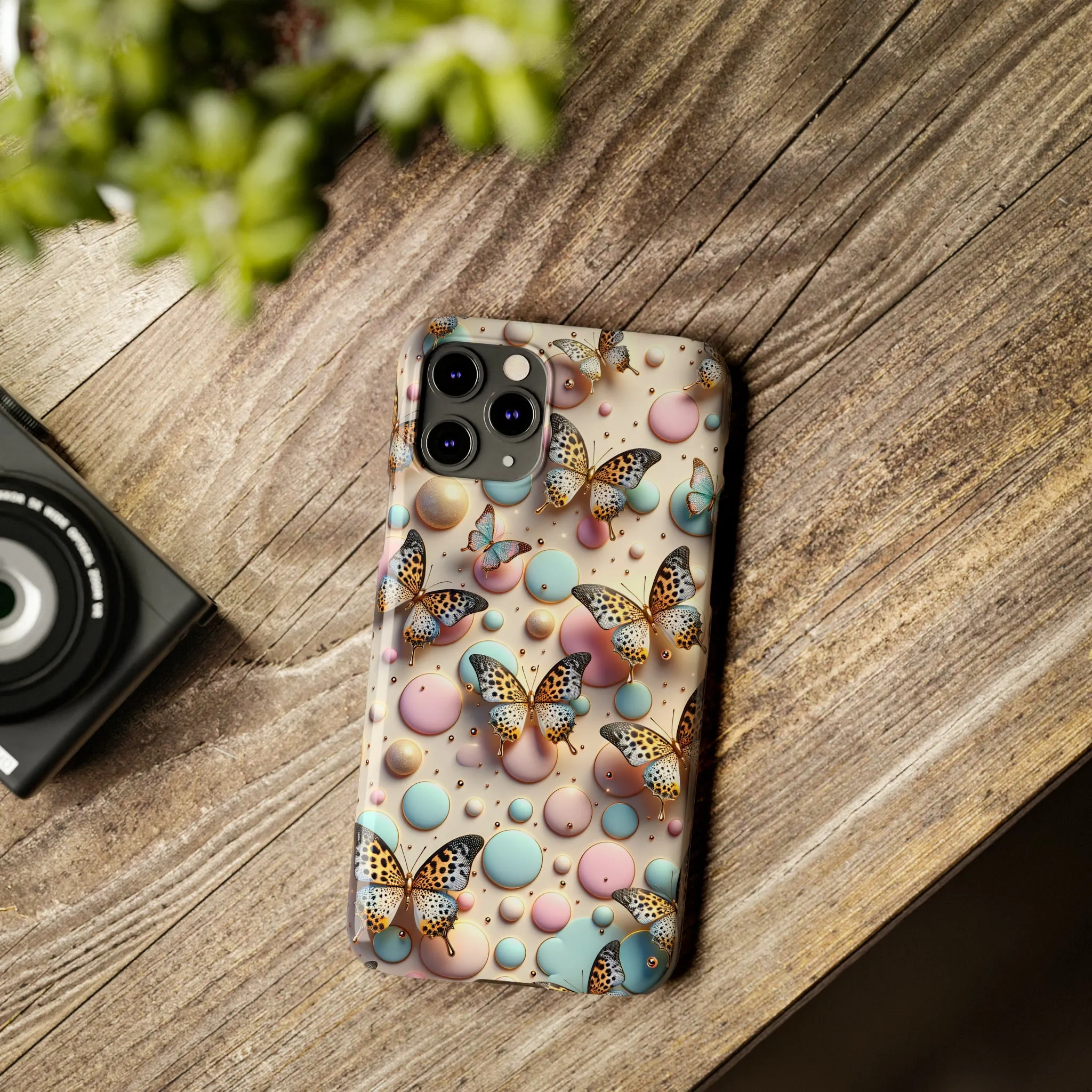 Butterflies and Polka Dots Design Sleek Elegance Wireless-Charging Compatible Phone Case Slim Phone Case compatible with over 20 iphone models