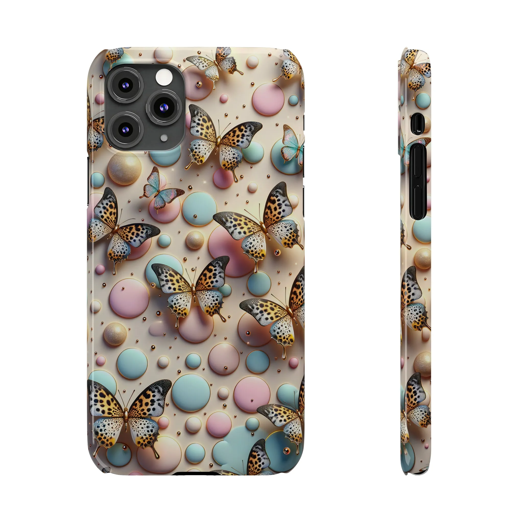 Butterflies and Polka Dots Design Sleek Elegance Wireless-Charging Compatible Phone Case Slim Phone Case compatible with over 20 iphone models